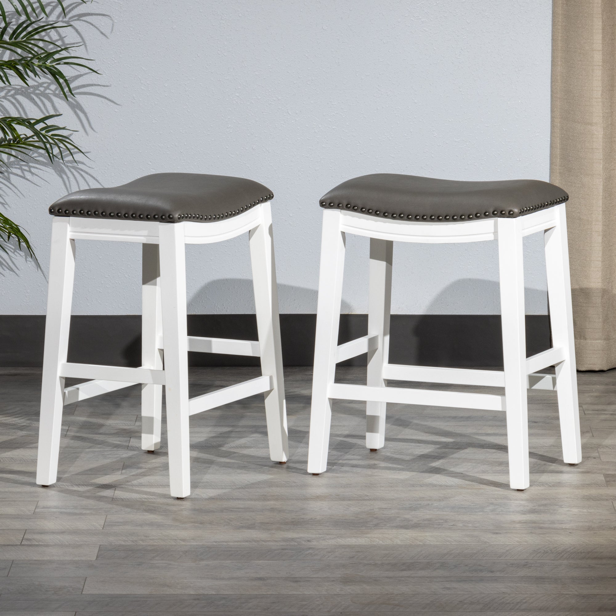 Saddle Stool  -25" Counter Stool, White/Dark Gray PU, Set of 2