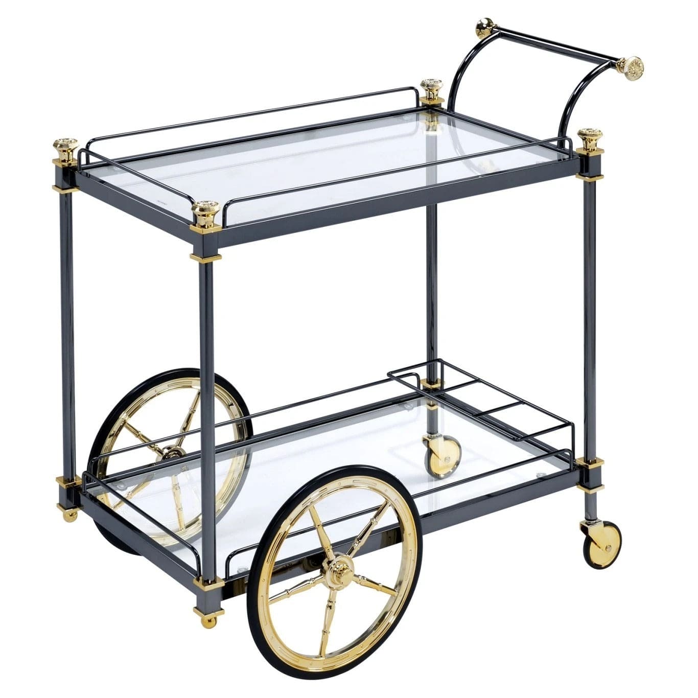 ACME Cyrus Serving Cart, Black/Gold & Clear Glass 98370