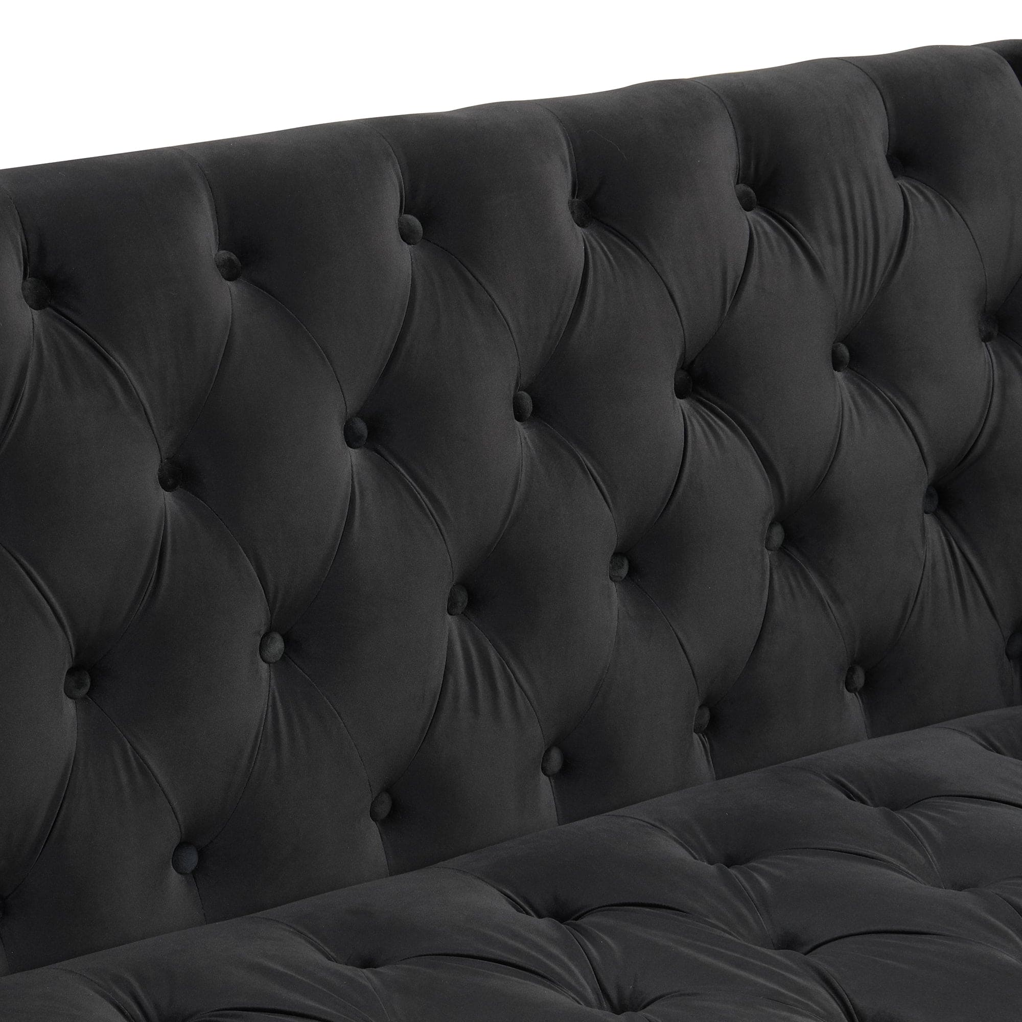 78" Modern Sofa Dutch Plush Upholstered Sofa with Metal Legs, Button Tufted Back Black