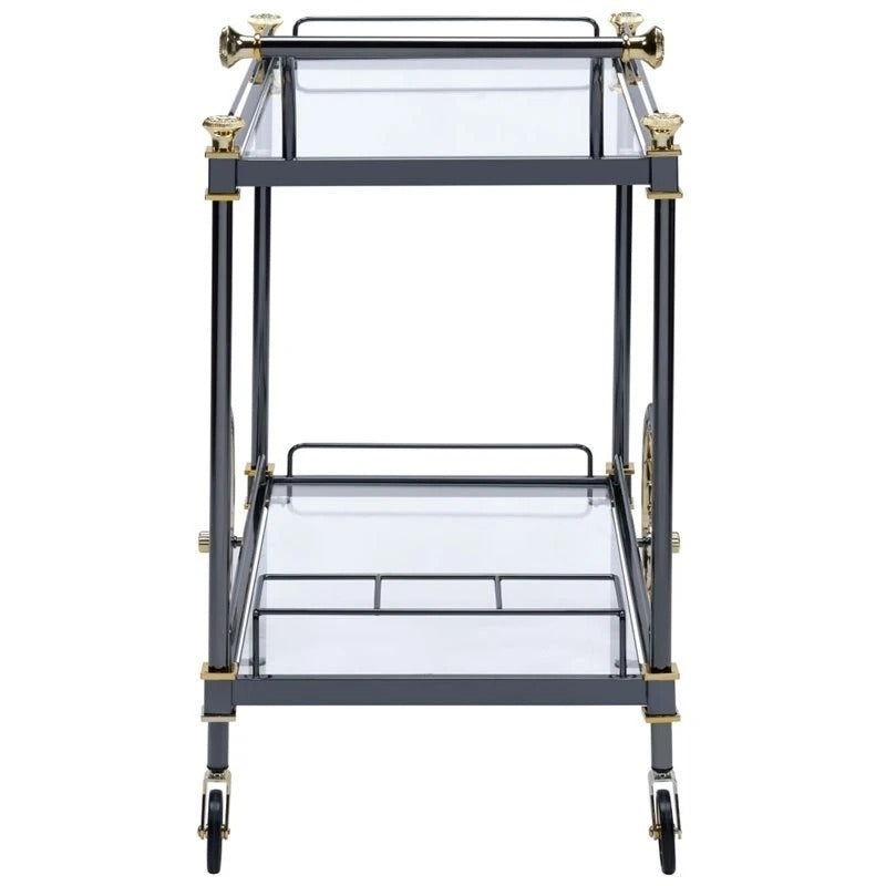 ACME Cyrus Serving Cart, Black/Gold & Clear Glass 98370