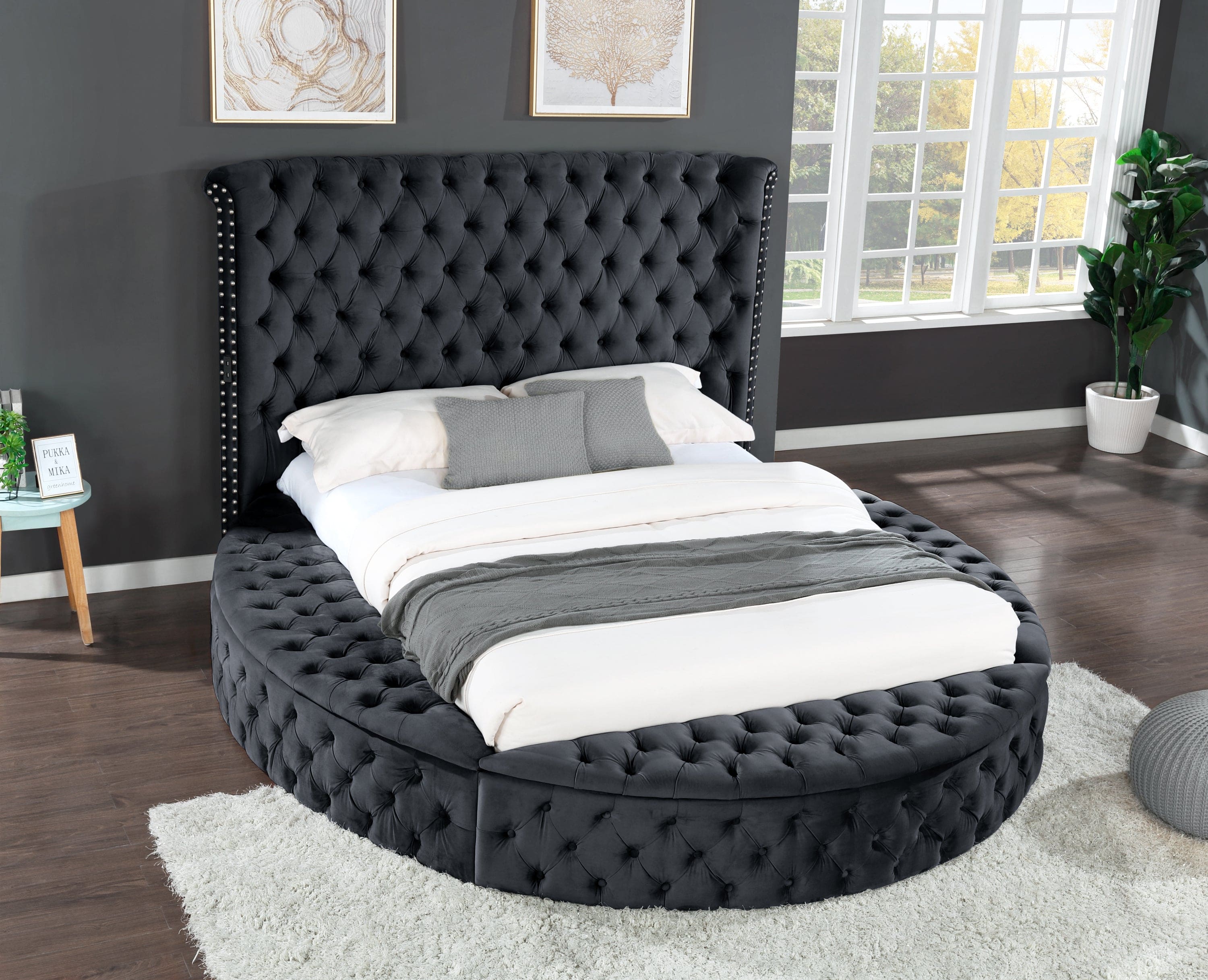 Hazel King Size Tufted Upholstery Storage Bed made with Wood in Black