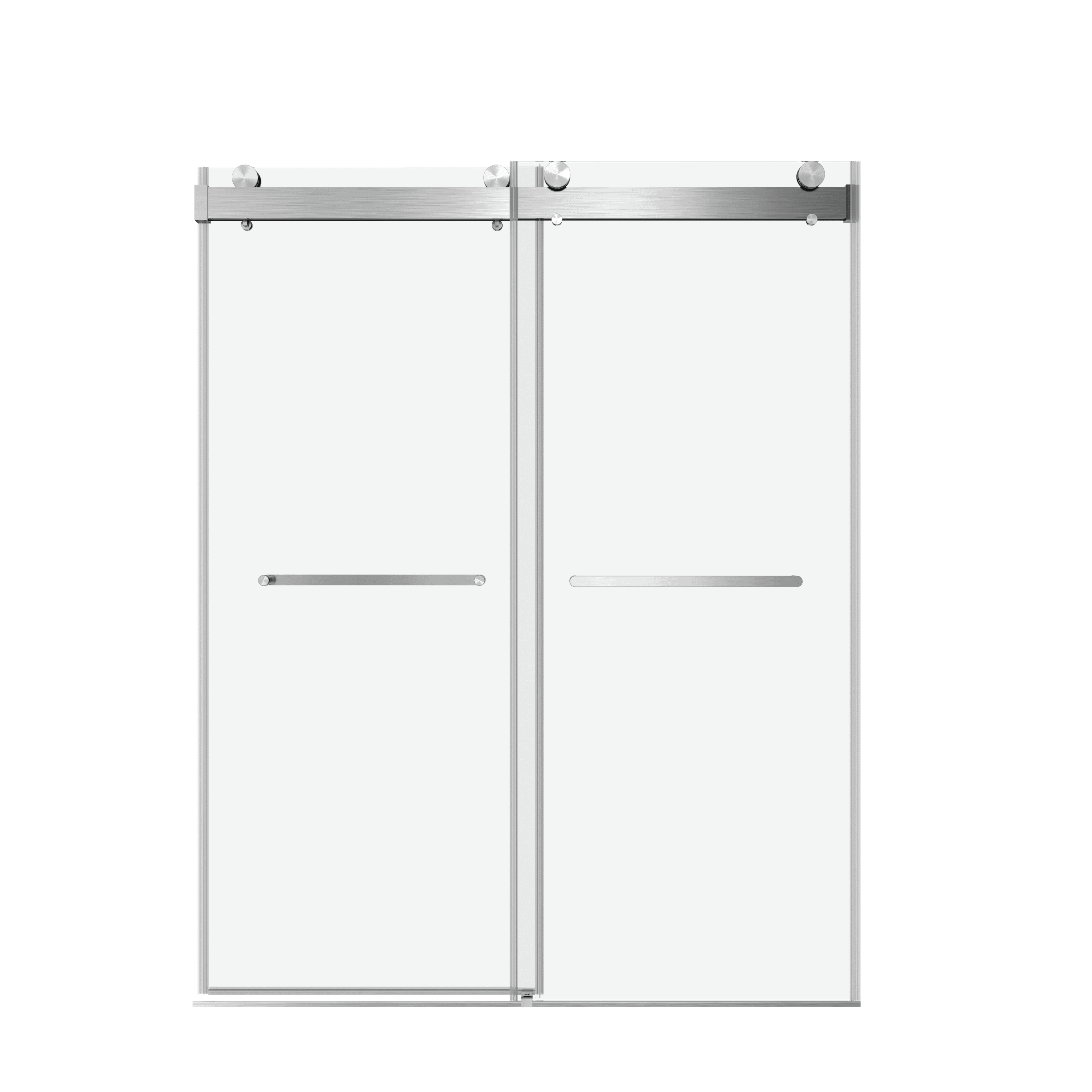 72" W x 76" H Double Sliding Frameless Soft-Close Shower Door with Premium 3/8 Inch (10mm)  Thick Tampered Glass in Brushed Nickel  22D02-72BN