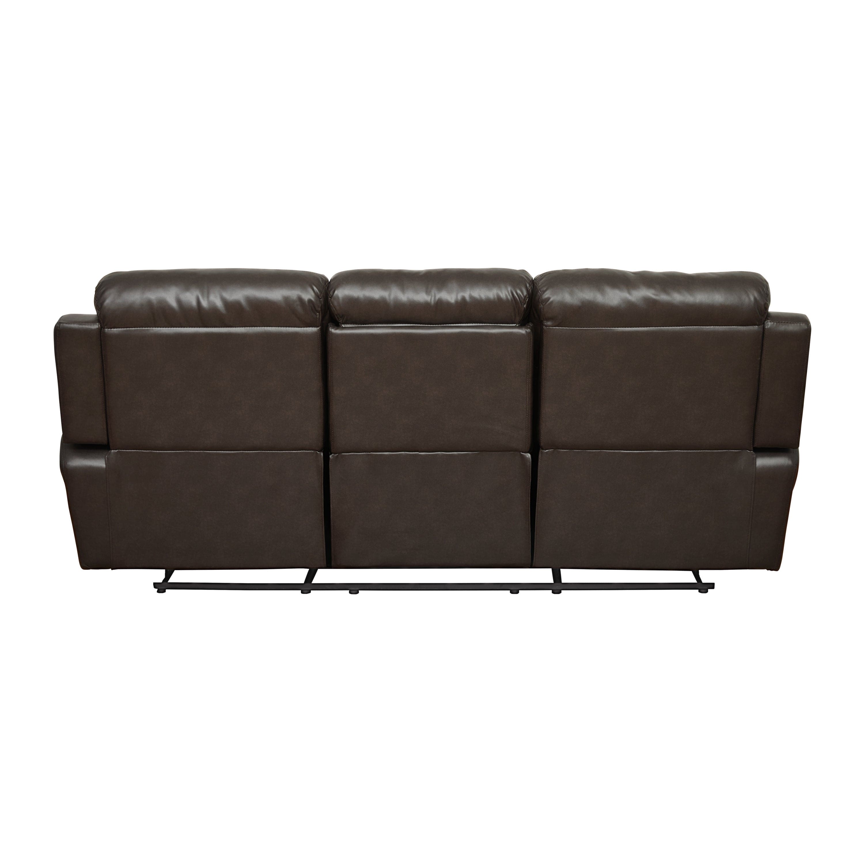 Contemporary Brown Faux Leather Upholstered 1pc Double Reclining Sofa w/ Center Drop-Down Cup Holder Living Room Furniture