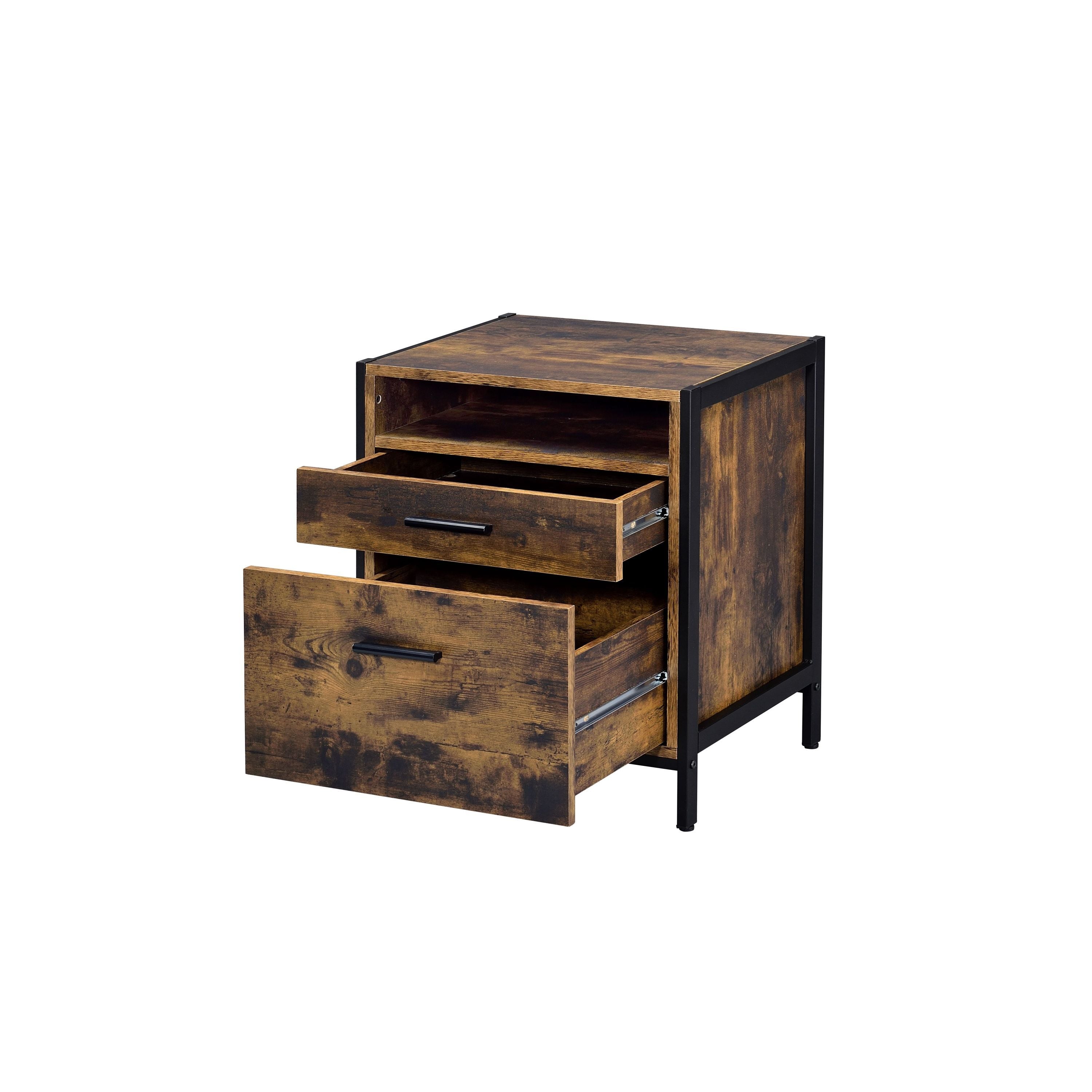 ACME Juvanth Nightstand in Rustic Oak & Black Finish 24263