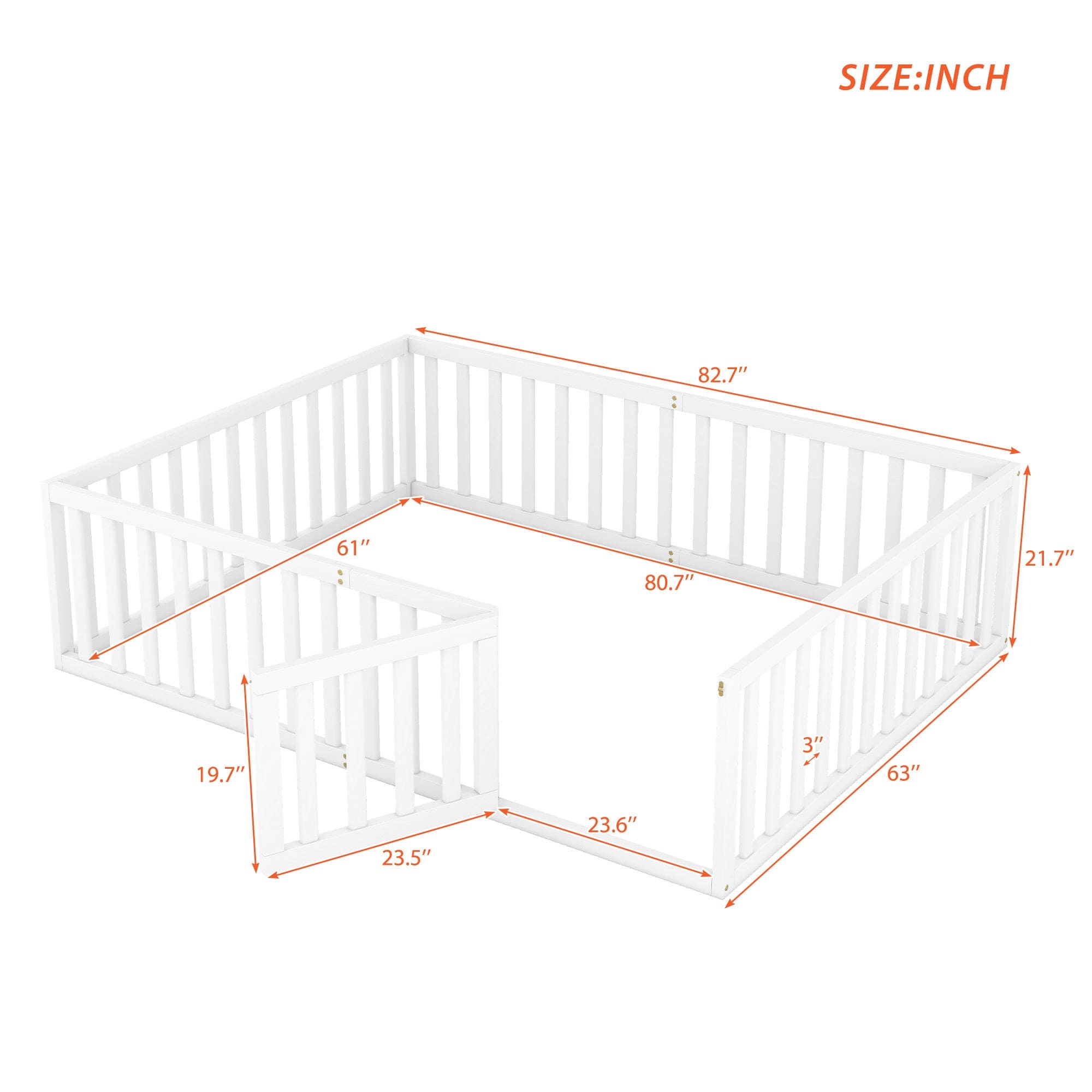 Queen  Size Wood Floor Bed Frame with Fence and Door, White(OLD SKU:WF289663AAK)