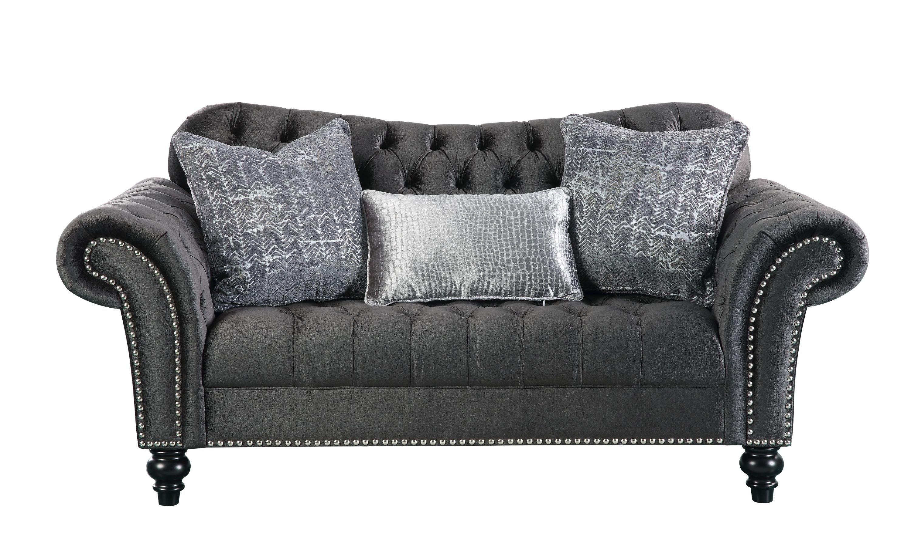 ACME Gaura Loveseat w/3 Pillows in Dark Gray Velvet 53091