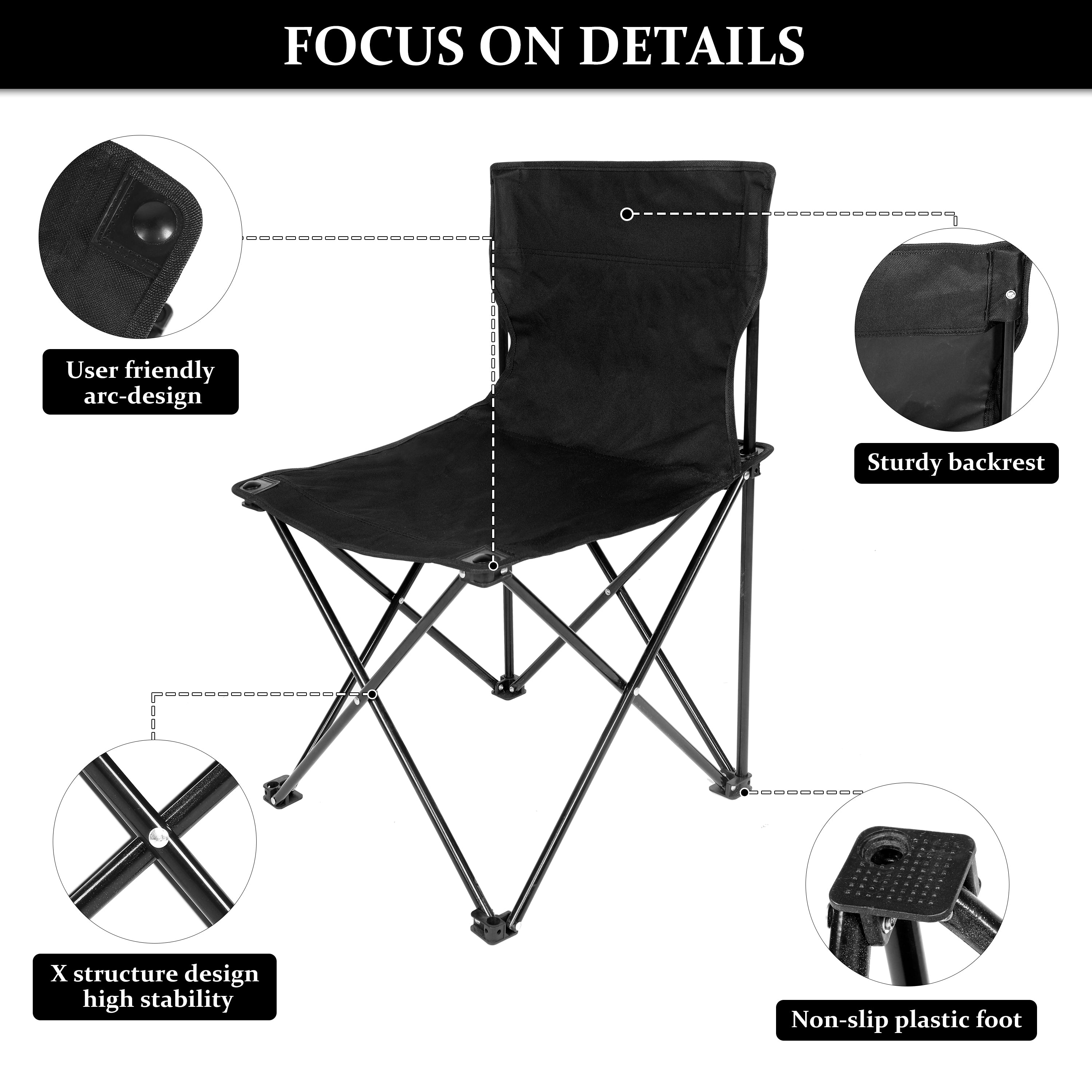 YSSOA Portable Folding Camping Chair with Carry Bag for Adults, Collapsible Anti-Slip Padded Oxford Cloth Stool for Beach, Hiking, Fishing, Gardening, Picnic Color: Black, Size: Large