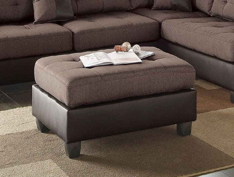 Sectional Sofa Chocolate Polyfiber Cushion Tufted Reversible 3pc Sectional Sofa, Chaise  Ottoman Living Room Furniture