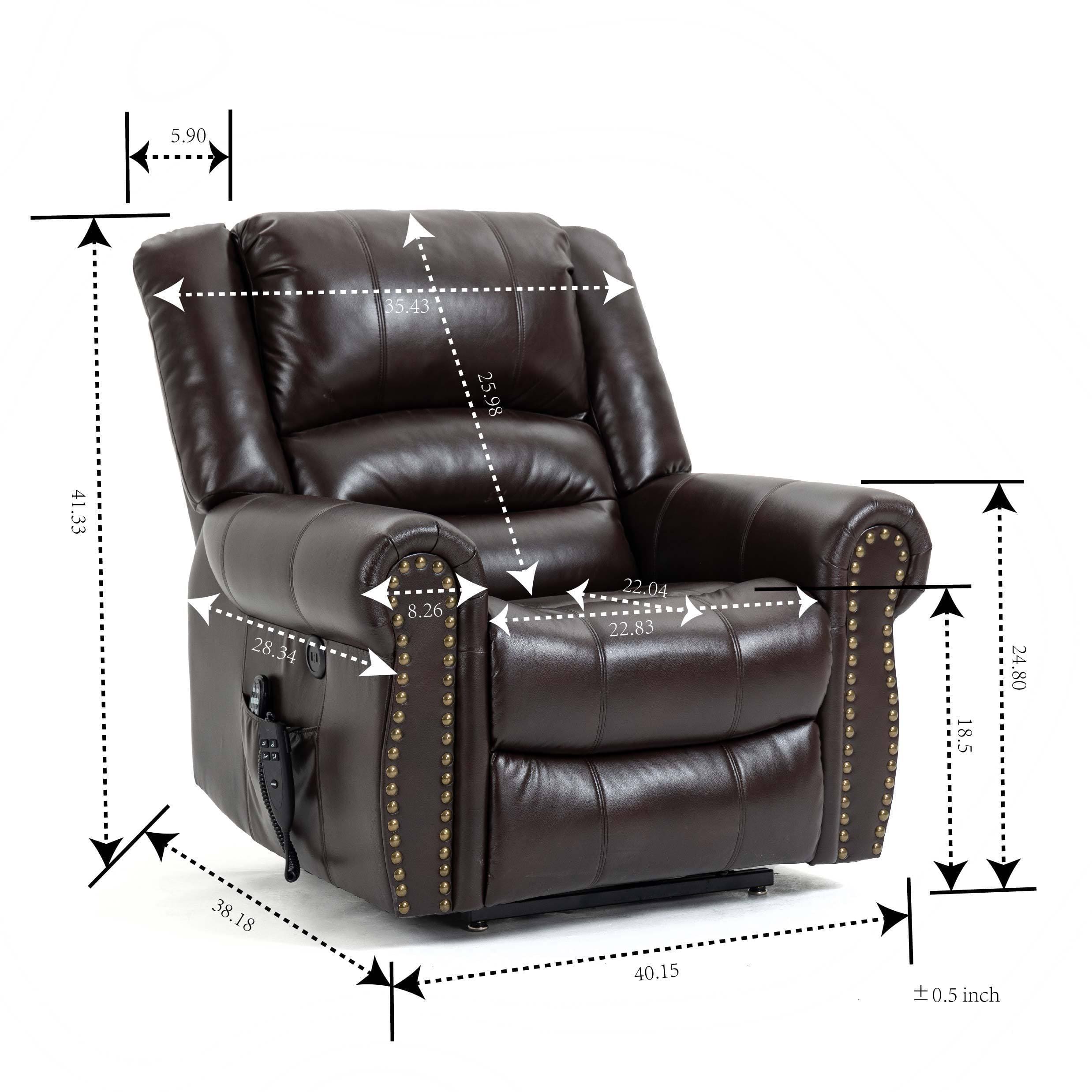 Power Lift Recliner Chair Heat Massage Dual Motor Infinite Position Up to 350 LBS, Faux Leather, Heavy Duty Motion Mechanism with USB Ports, Brown