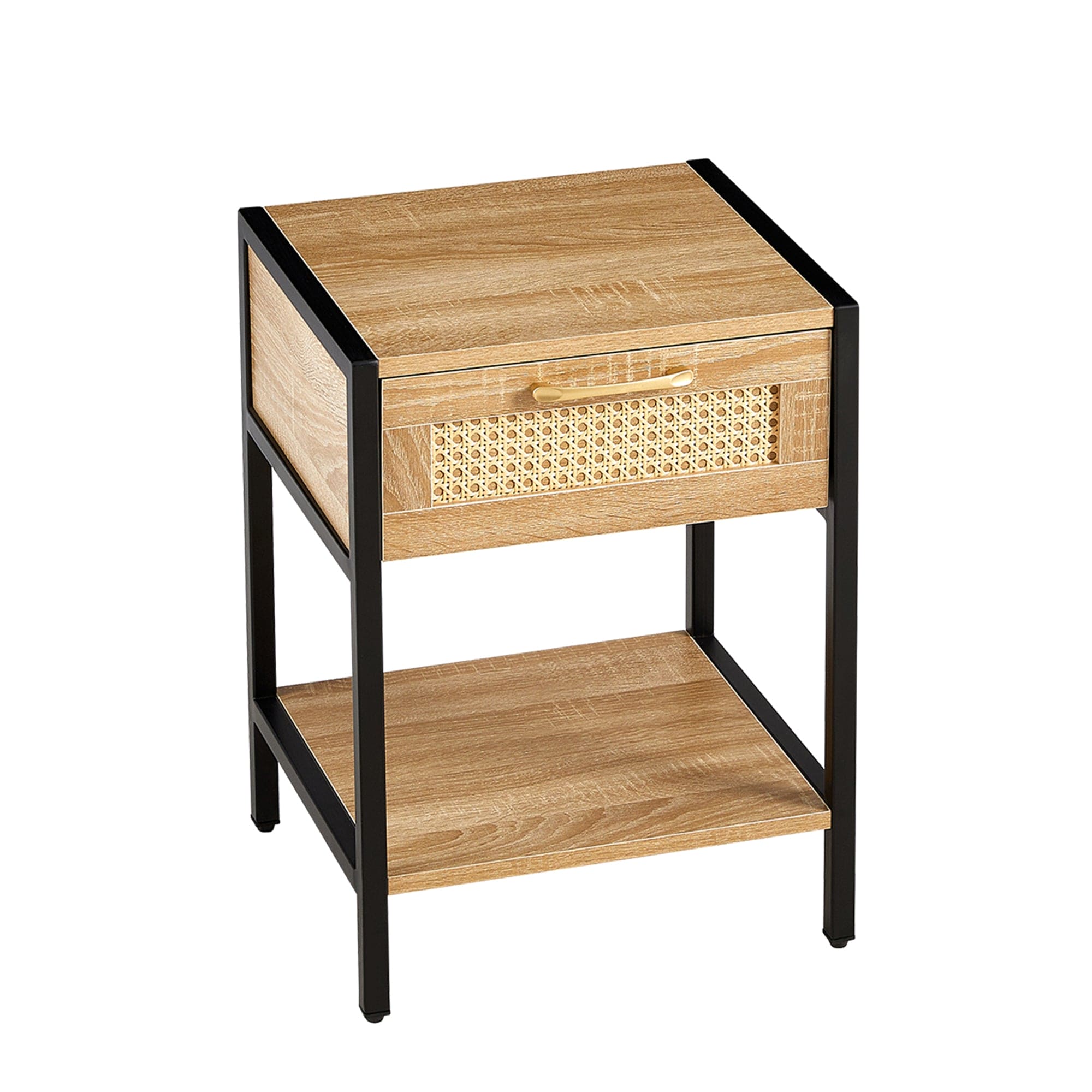 15.74" Rattan End table with  drawer, Modern nightstand, metal legs,side table for living room, bedroom,natural(1 pc)