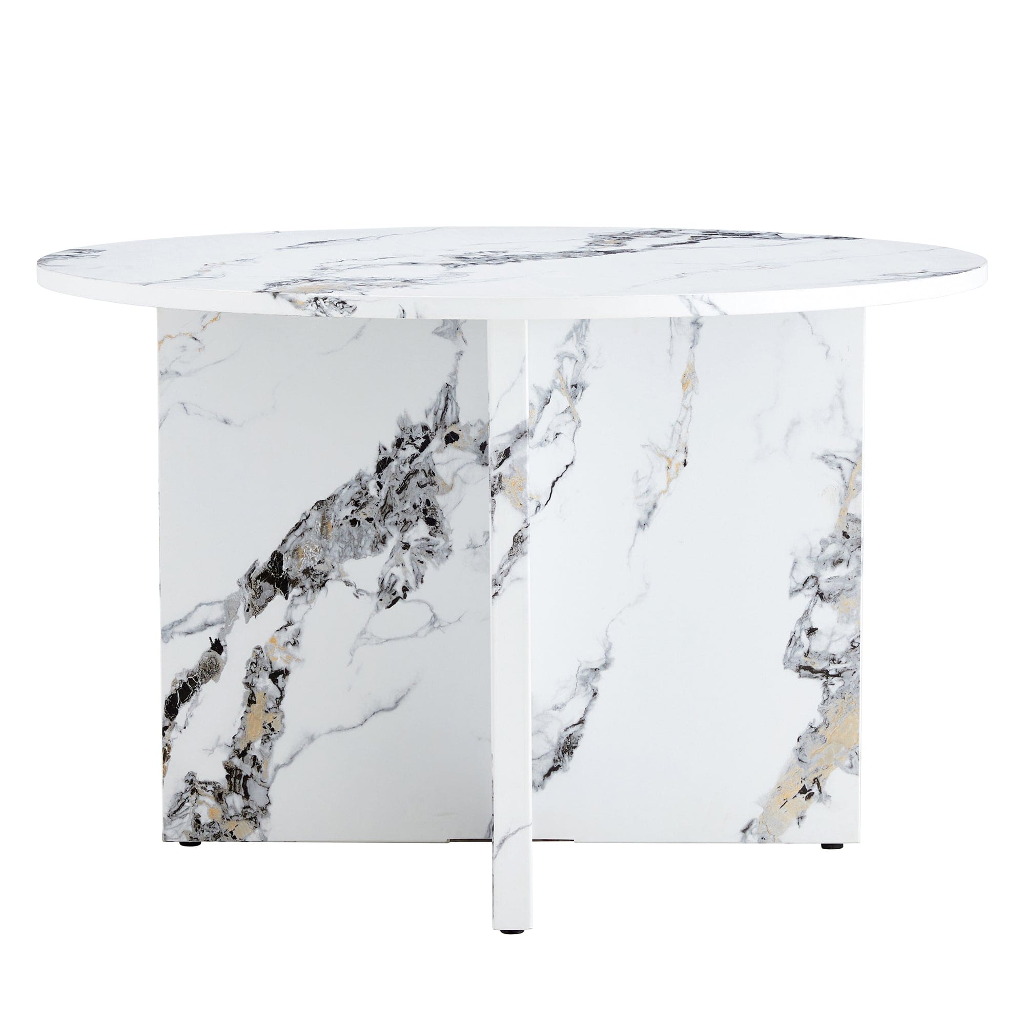 Round Dining Table for 4-6, 47 Inch Modern Kitchen Faux Marble Table Small Dinner Table MDF Kitchen Dinning Table for Cafe Restaurant Wine Bar Home Office Conference