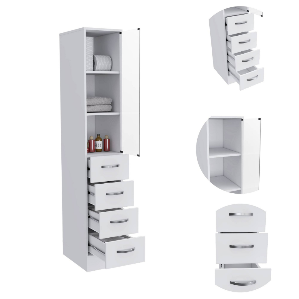 Linen Cabinet Artic, Three Shelves, Single Door, White Finish