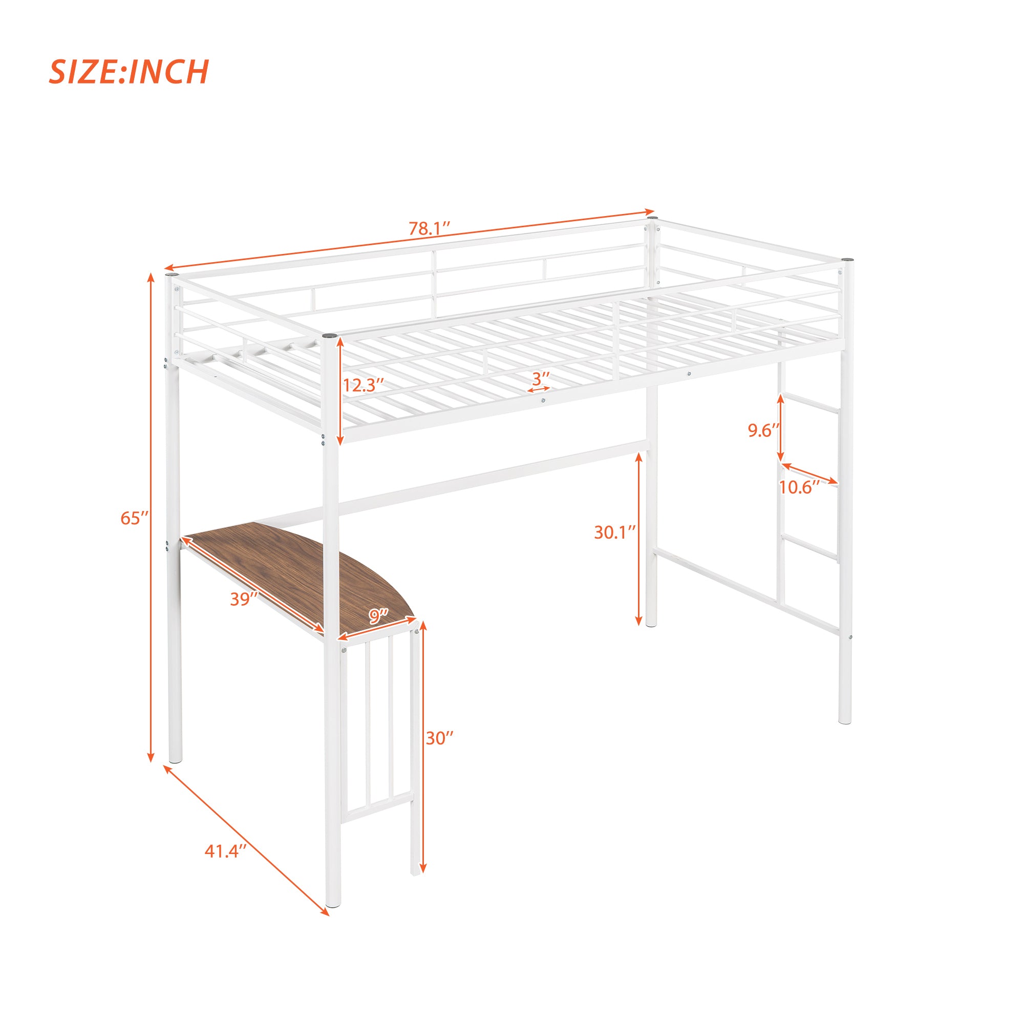 Twin Metal Bunk Bed with Desk, Ladder and Guardrails, Loft Bed for Bedroom, White(OLD SKU : MF195191AAK)