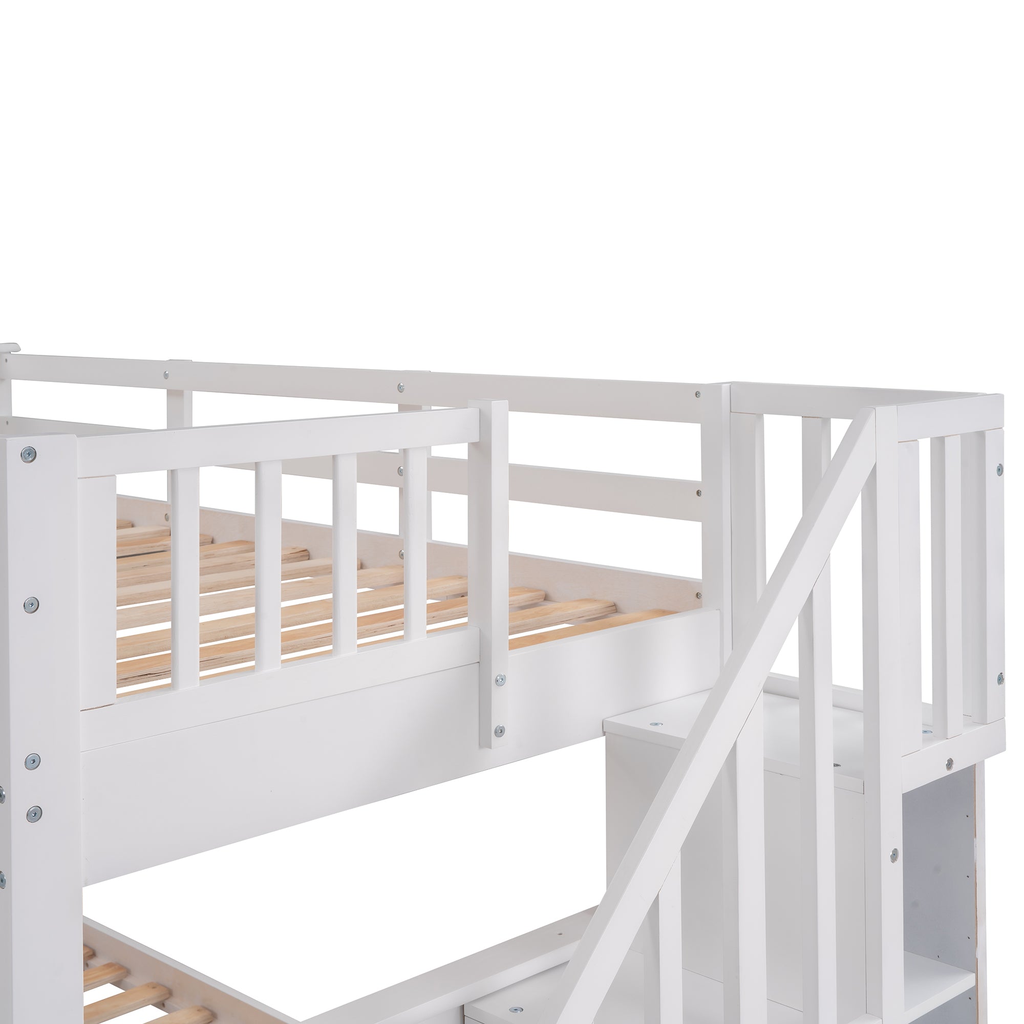 Stairway Twin-Over-Twin Bunk Bed with Three Drawers for Bedroom, Dorm - White(Old sku: LP000309AAK)