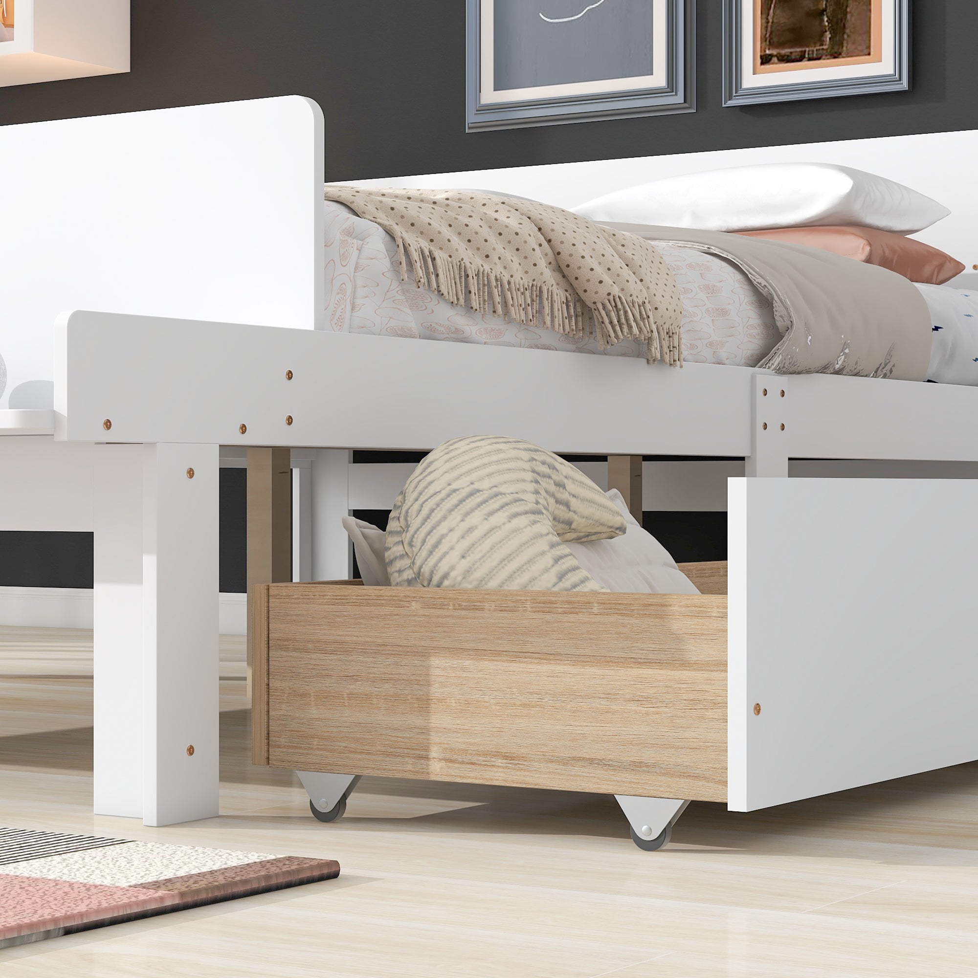 Full Bed with Footboard Bench,2 drawers,White