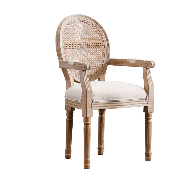 French Vintage Upholstered Fabric Dining Armchair, Set of 2, Beige