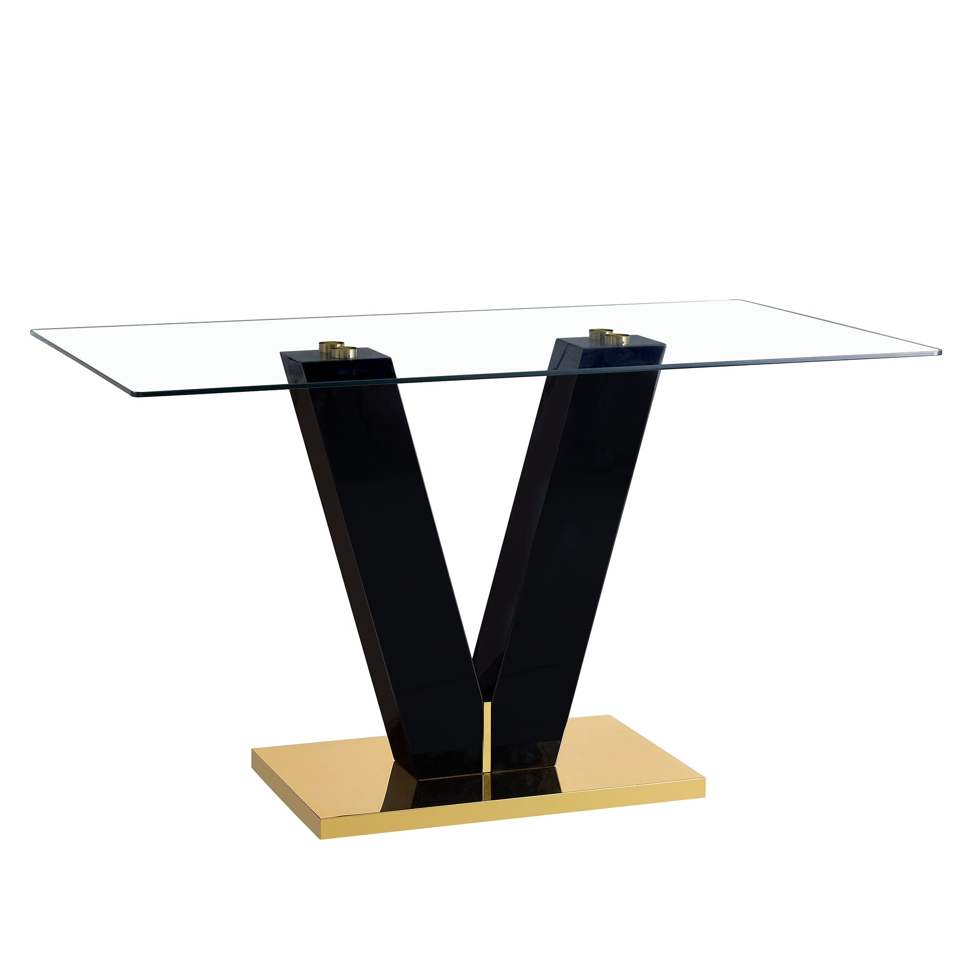 Large Modern Minimalist Rectangular Glass Dining Table for 6-8 with 0.39" Tempered Glass Tabletop and MDF slab V-Shaped Bracket,For Kitchen Dining Living Meeting Room Banquet Hall F-V-16090-TRB