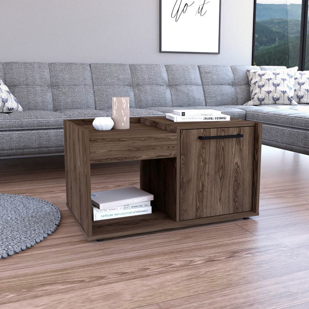 Coffee Table Dext, Single Door Cabinet, One Open Shelf, Dark Walnut Finish