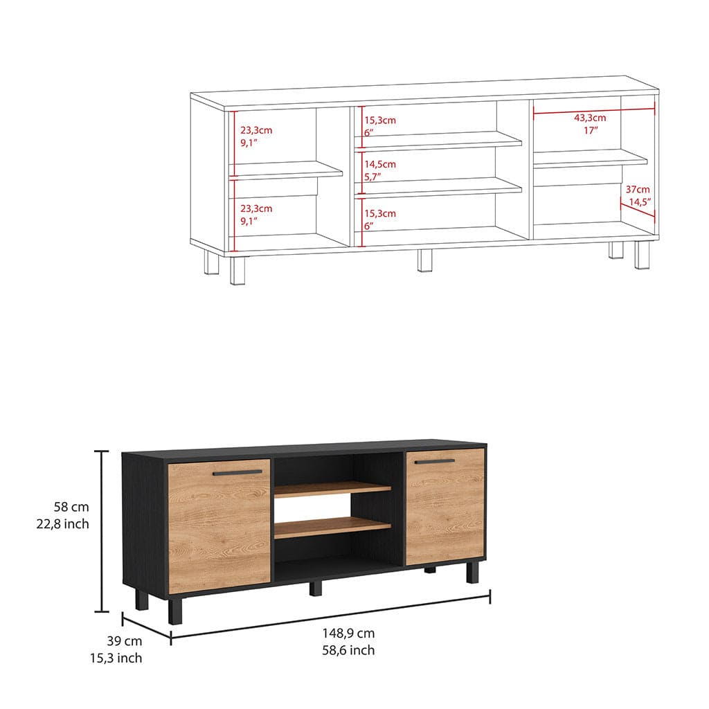 Tv Stand for TV´s up 55" Washington, Four Shelves, Black Wengue / Pine Finish