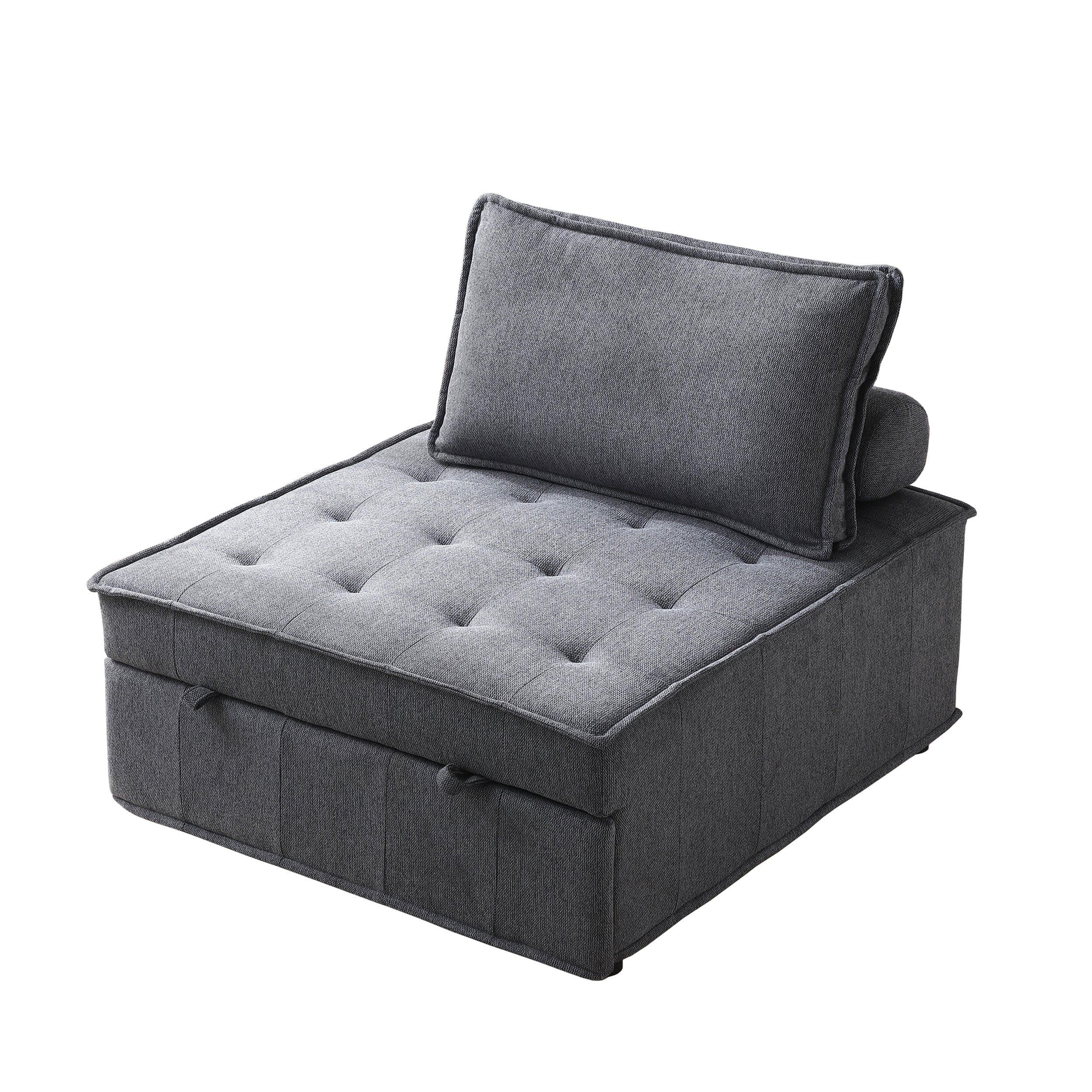 Multipurpose Linen Fabric Ottoman Lazy Sofa Pulling Out Sofa Bed (Dark Grey)