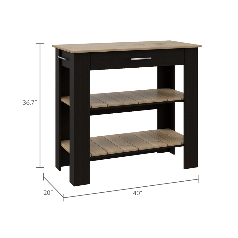 Cala Kitchen Island 40, Two Shelves, One Drawer, Four Legs  -Black / Light Oak