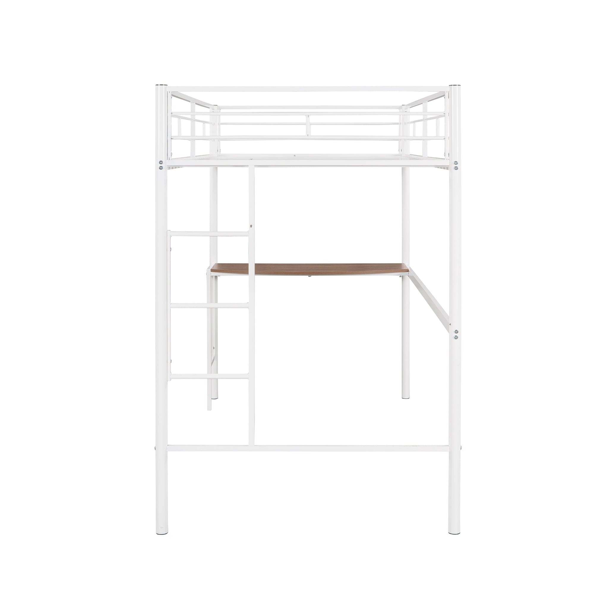 Twin Metal Bunk Bed with Desk, Ladder and Guardrails, Loft Bed for Bedroom, White(OLD SKU : MF195191AAK)