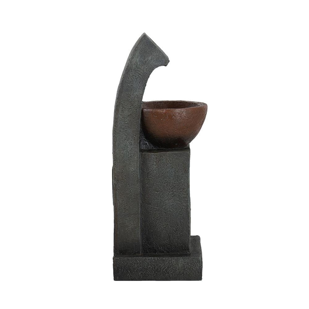 9.4x9.1x23.8" Black and Brown Sculptural Water Fountain with Bowl Basin, with Light and Pump, for Indoor and Outdoor