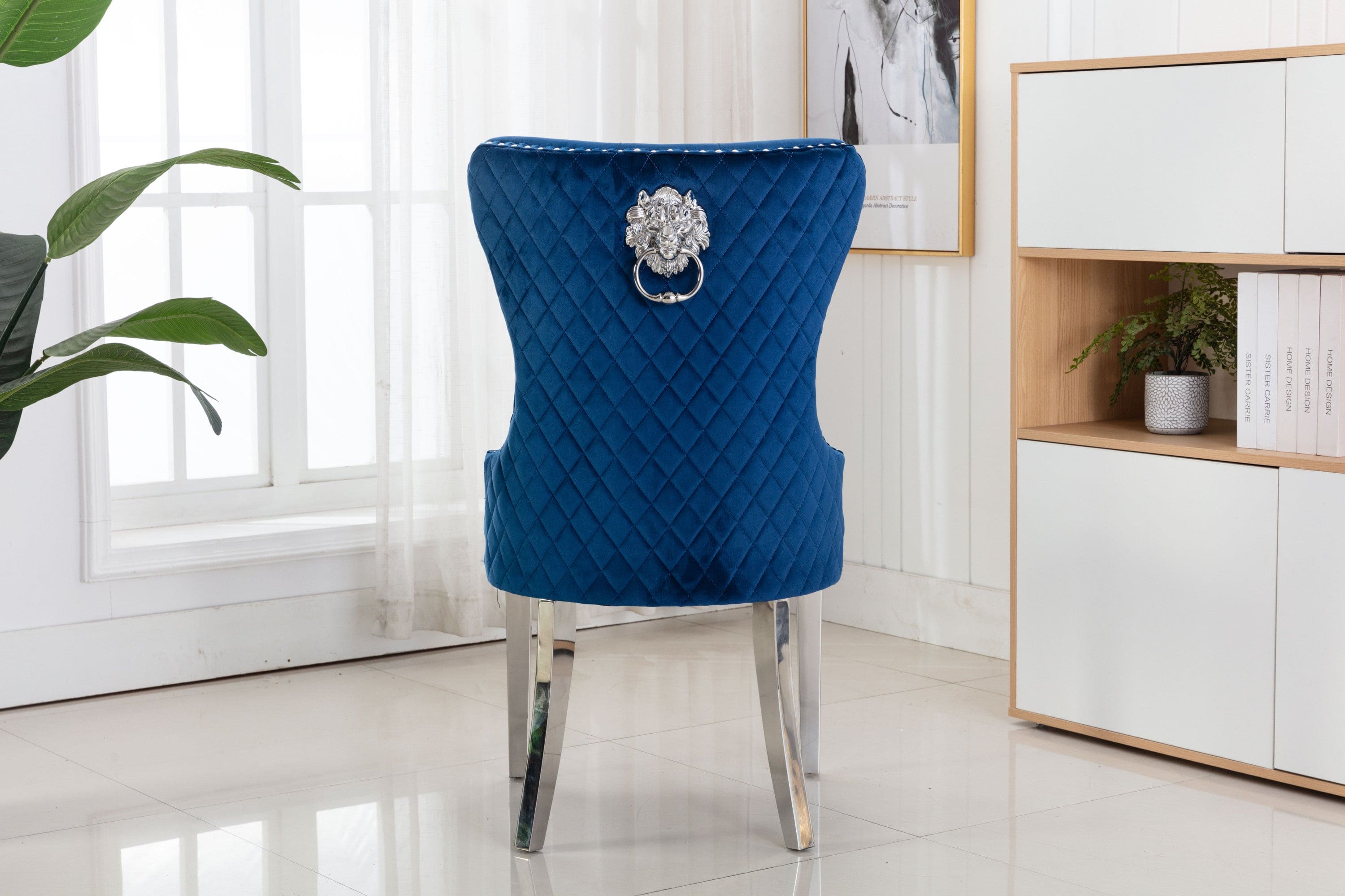 Simba Stainless Steel 2 Piece Chair Finish with Velvet Fabric in Blue