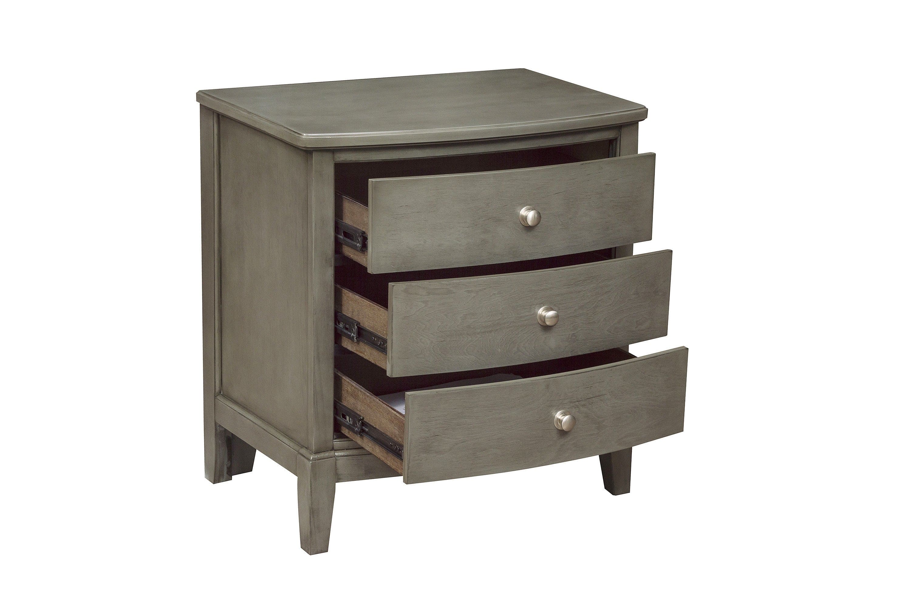 Bedroom Furniture 3 Drawers Nightstand Gray Finish Birch Veneer Nickel Hardware Bed Side Table