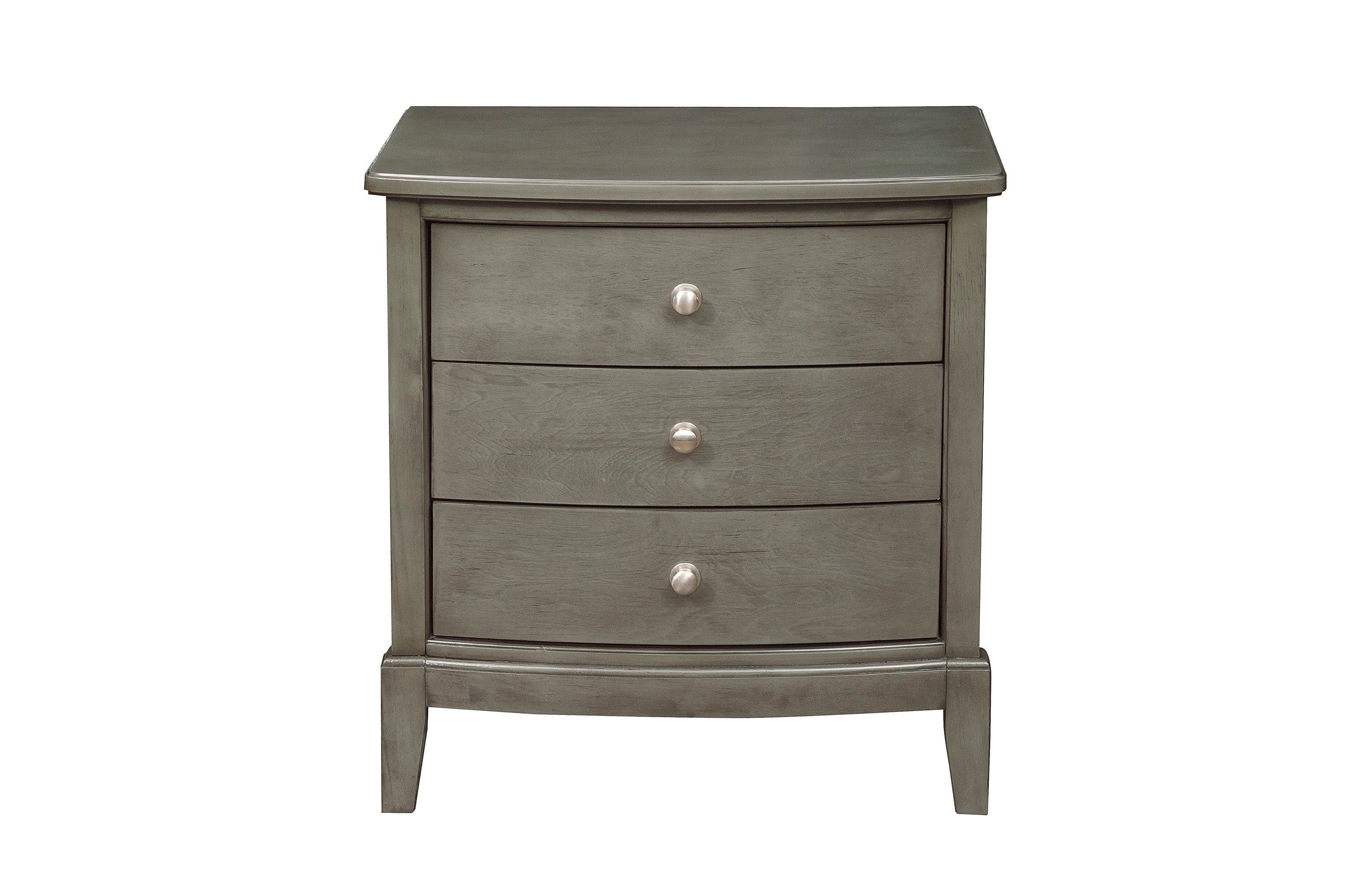 Bedroom Furniture 3 Drawers Nightstand Gray Finish Birch Veneer Nickel Hardware Bed Side Table