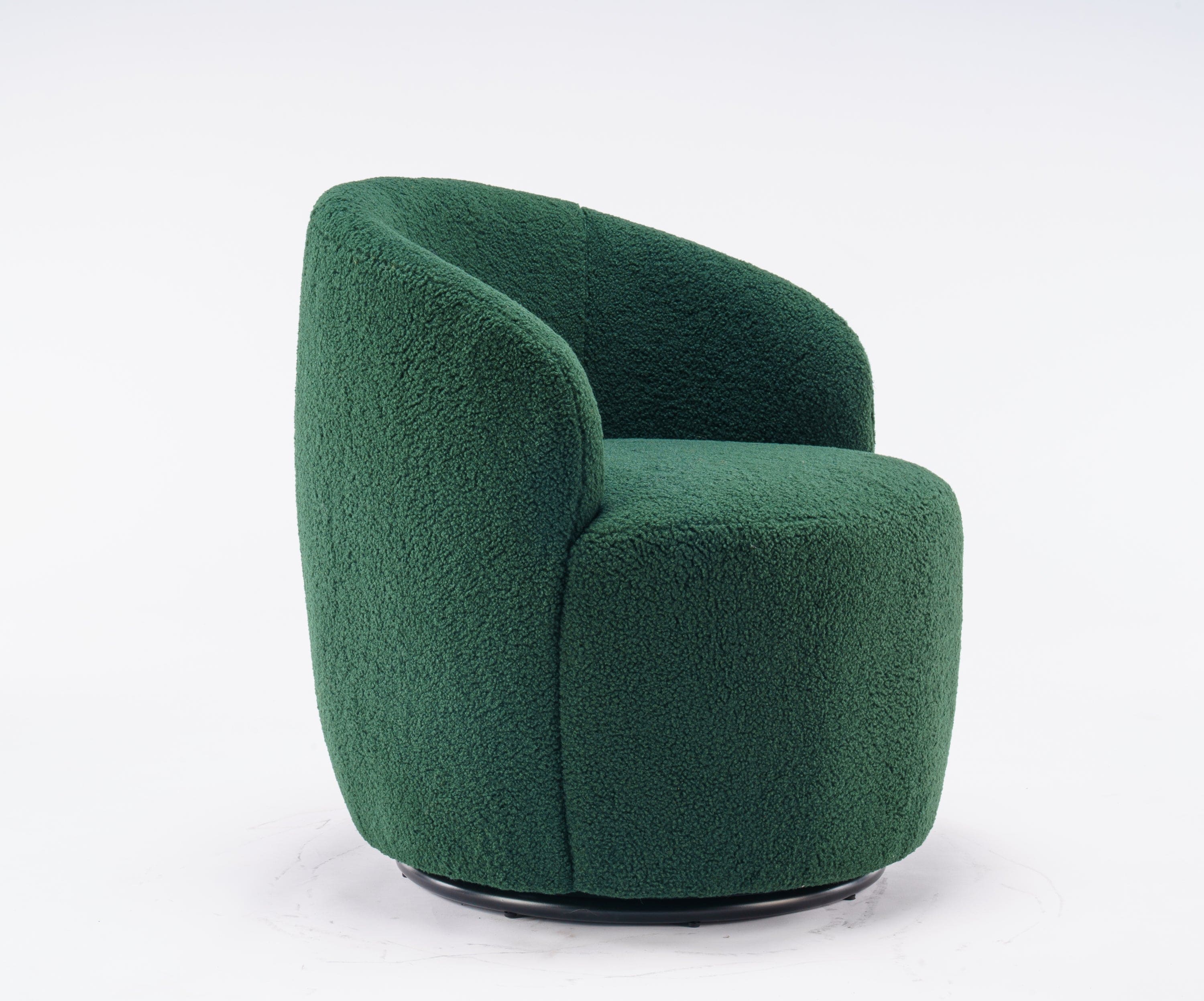 Teddy Fabric Swivel Accent Armchair Barrel Chair With Black Powder Coating Metal Ring,Dark Green