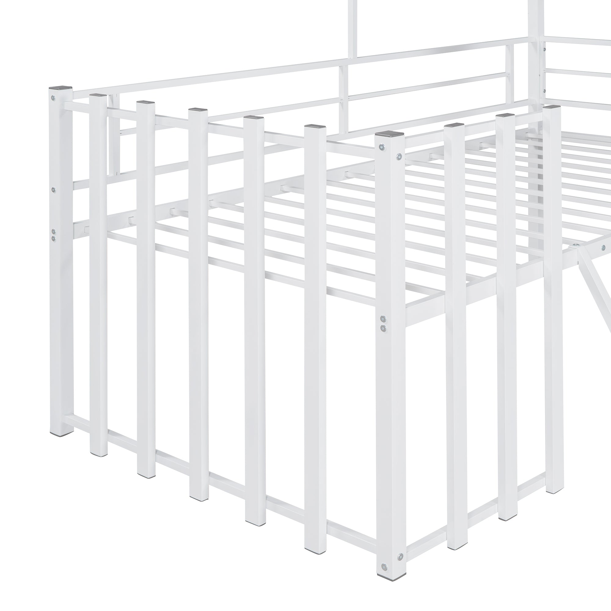 Metal Twin size Loft Bed with Roof, Window, Guardrail, Ladder White