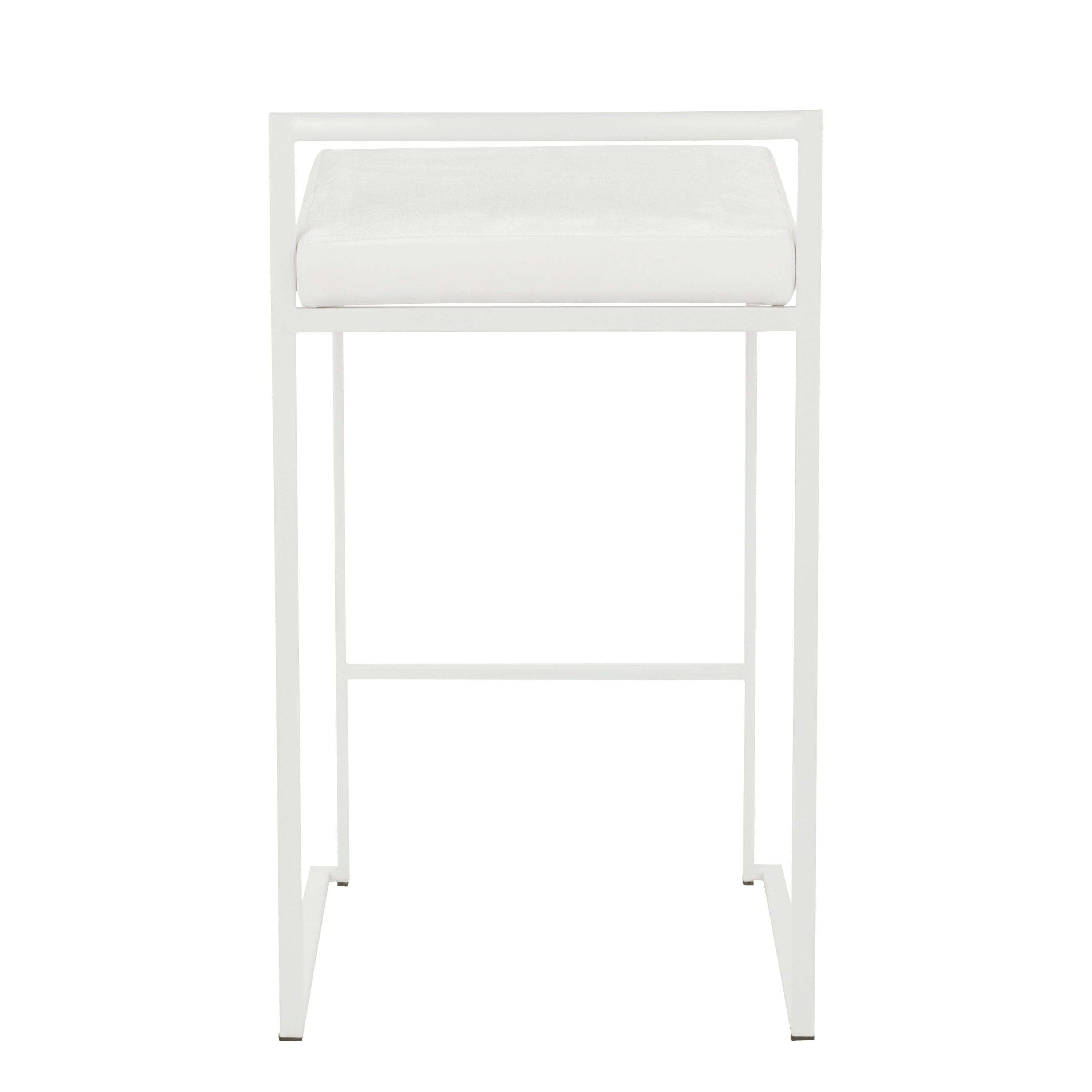 Fuji Contemporary Stackable Counter Stool in White with White Velvet Cushion by LumiSource - Set of 2