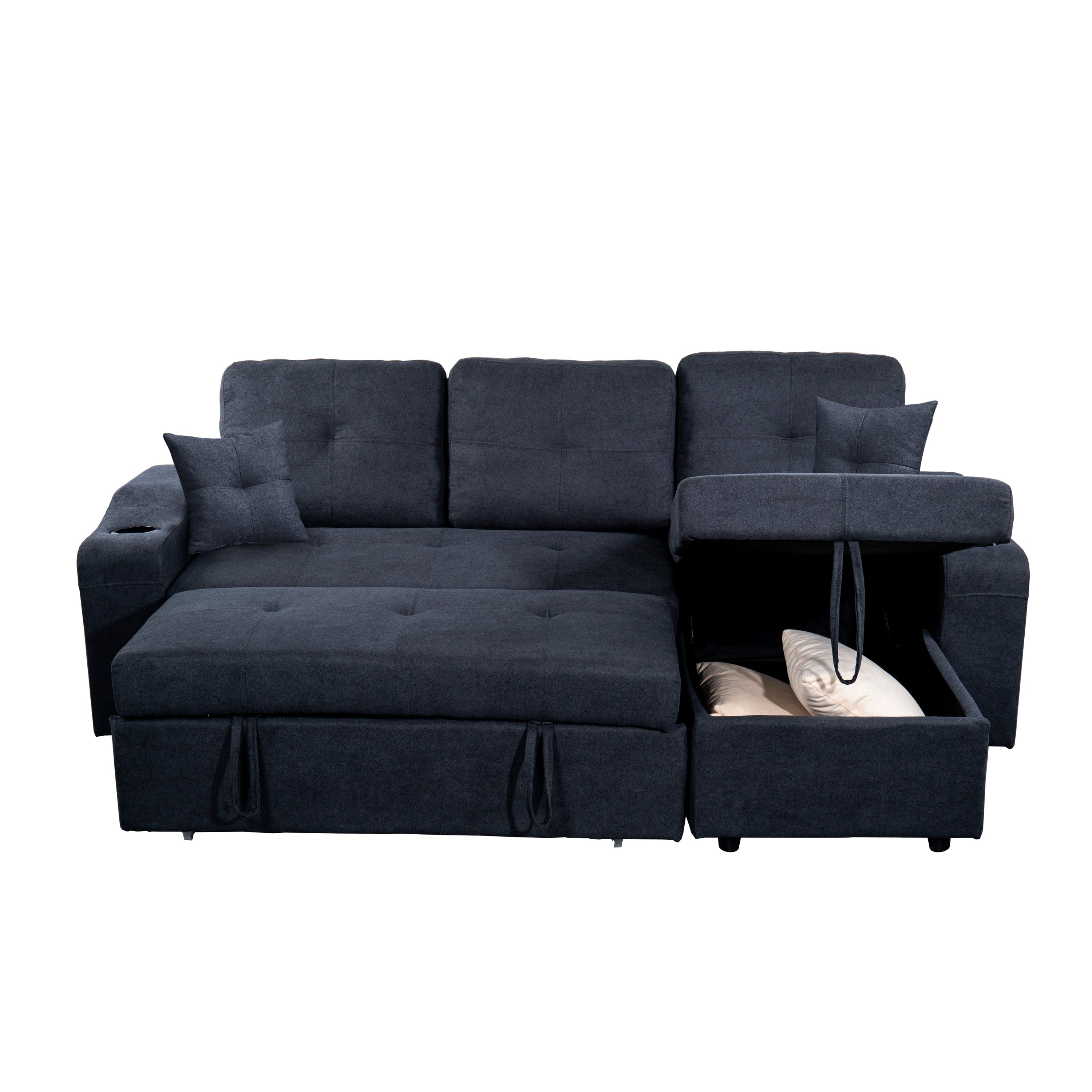 Right-facing sectional sofa with footrest, convertible corner sofa with armrest storage, living room and apartment sectional sofa, right chaise longue and  dark  grey