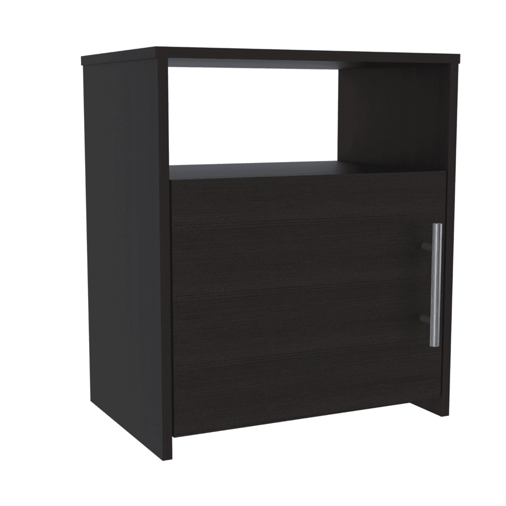 Nordico Nightstand, One Shelf, Single Door Cabinet, Metal Handle -Black