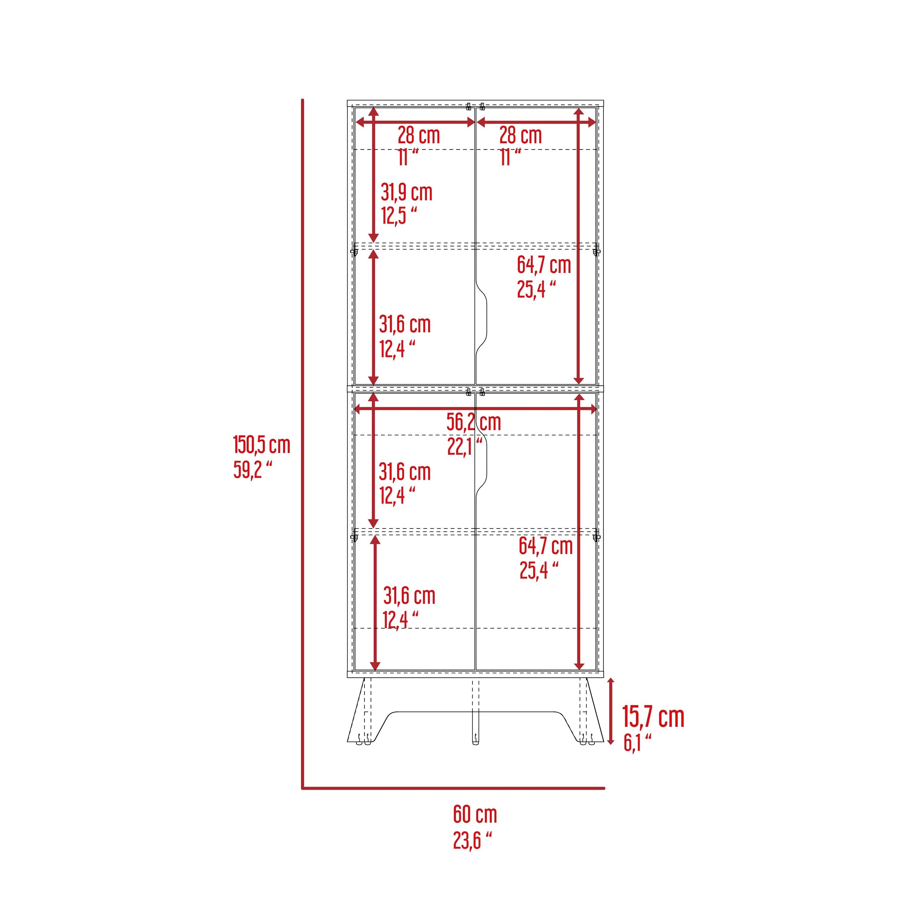 Double Kitchen Pantry Wallas, Double Door, Four Legs, Four Shelves, Light Oak / White Finish