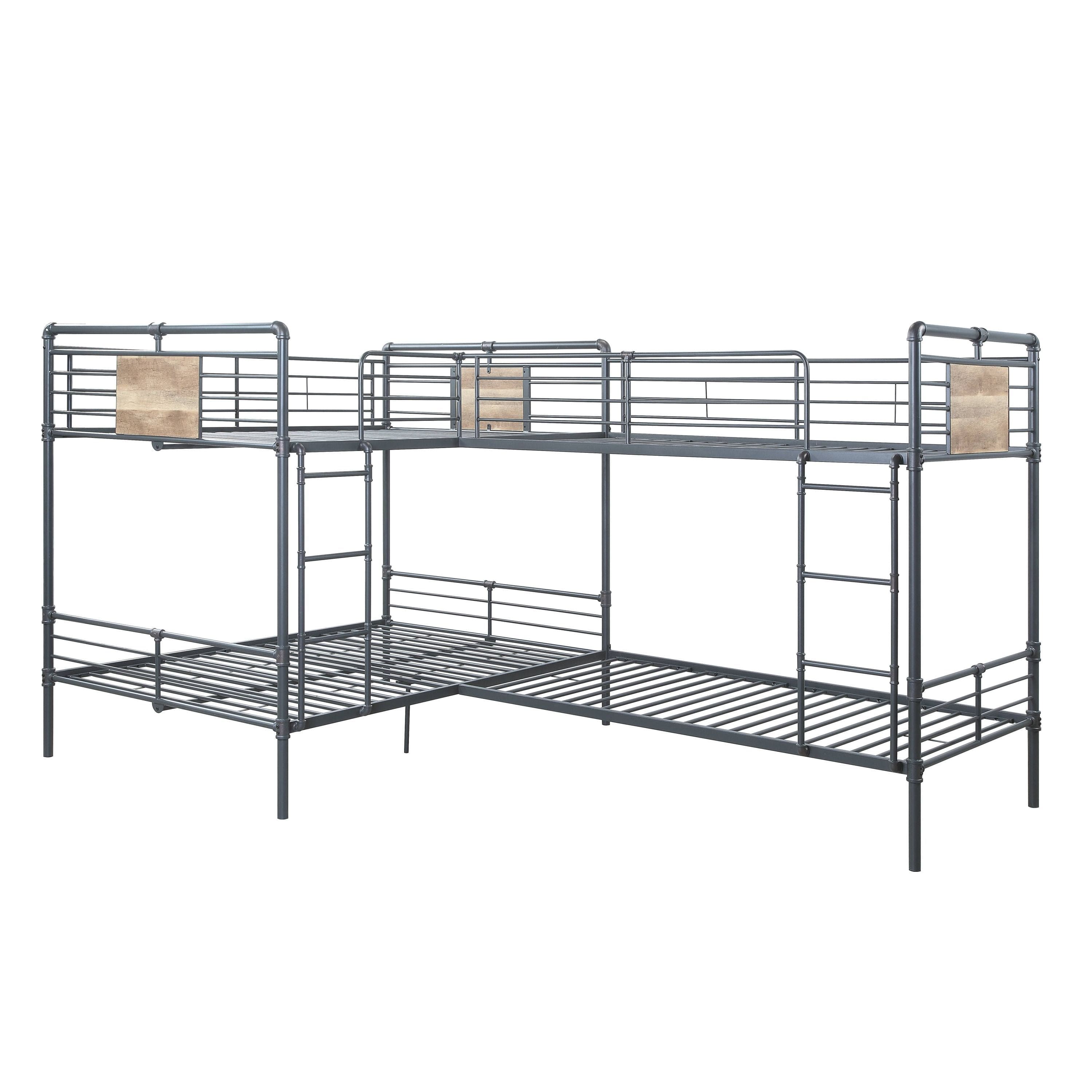 ACME Cordelia Twin/Full L Shape Bunk Bed in Sandy Black, Dark Bronze Hand-Brushed Finish BD00365