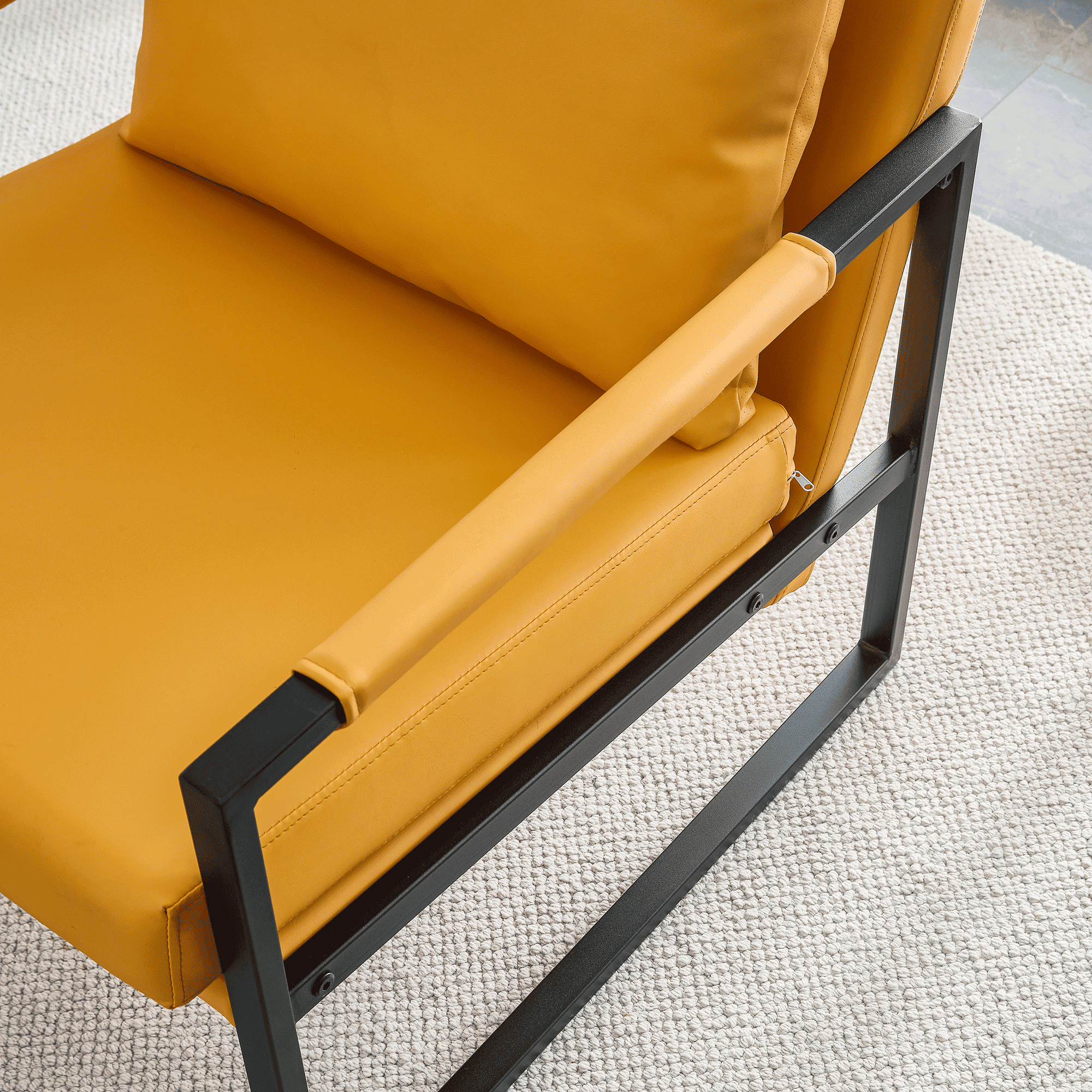 PU Leather Accent Arm Chair Mid Century Upholstered Armchair with Metal Frame Extra-Thick Padded Backrest and Seat Cushion Sofa Chairs for Living Room ( orange PU Leather + Metal Frame + Foam)SF-008