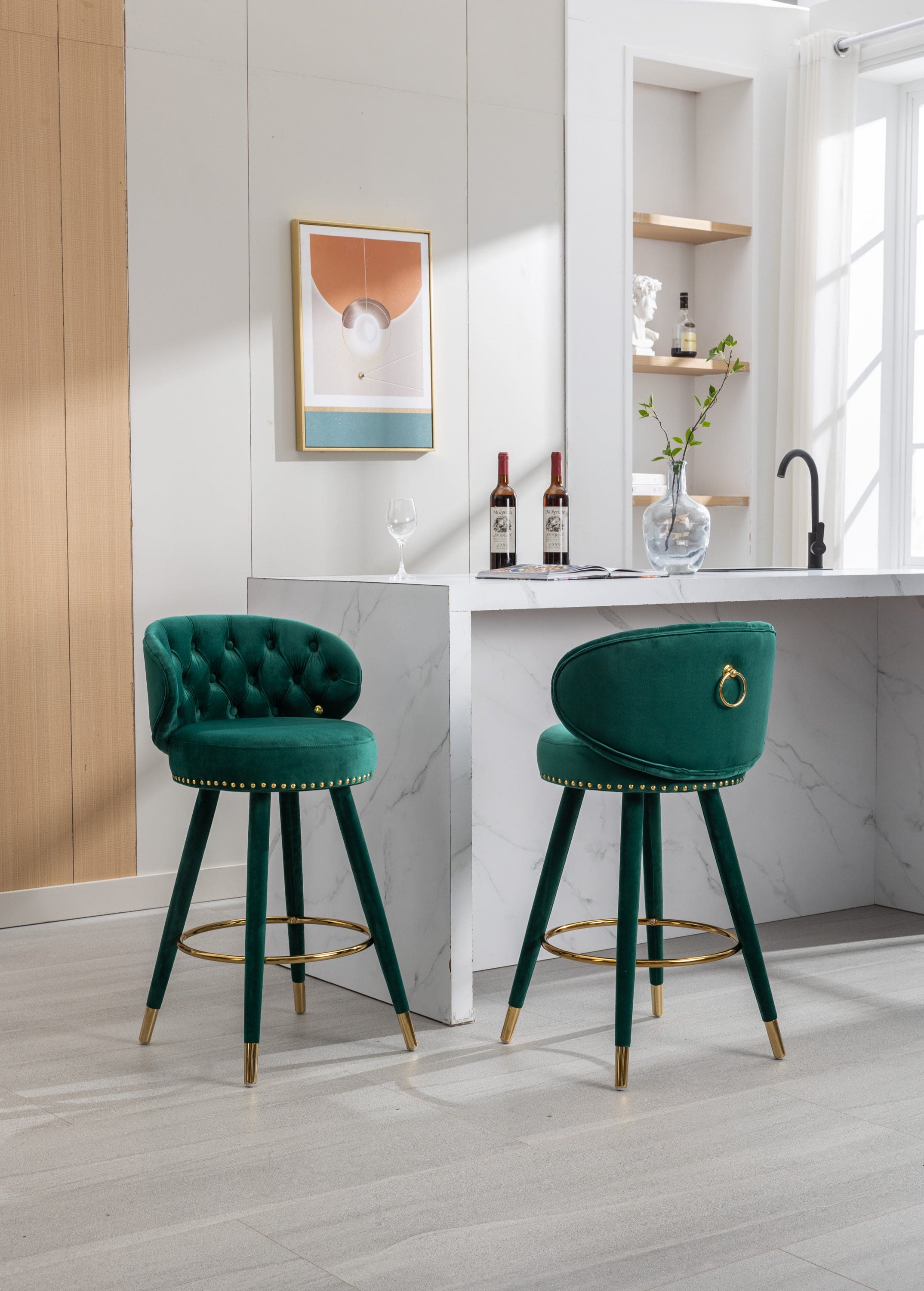 COOLMORE Counter Height Bar Stools Set of 2 for Kitchen Counter Solid Wood Legs with a fixed height of 360 degrees