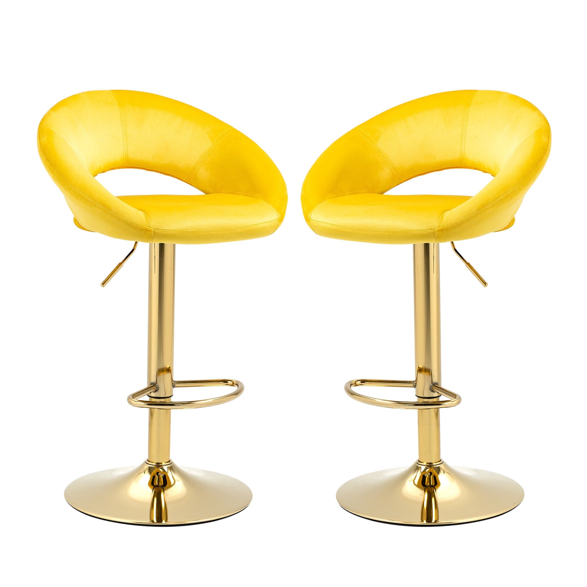 Yellow Velvet Adjustable Modern Dining Chairs,Counter Height Bar Chair,Swivel Bar Stools Set of 2