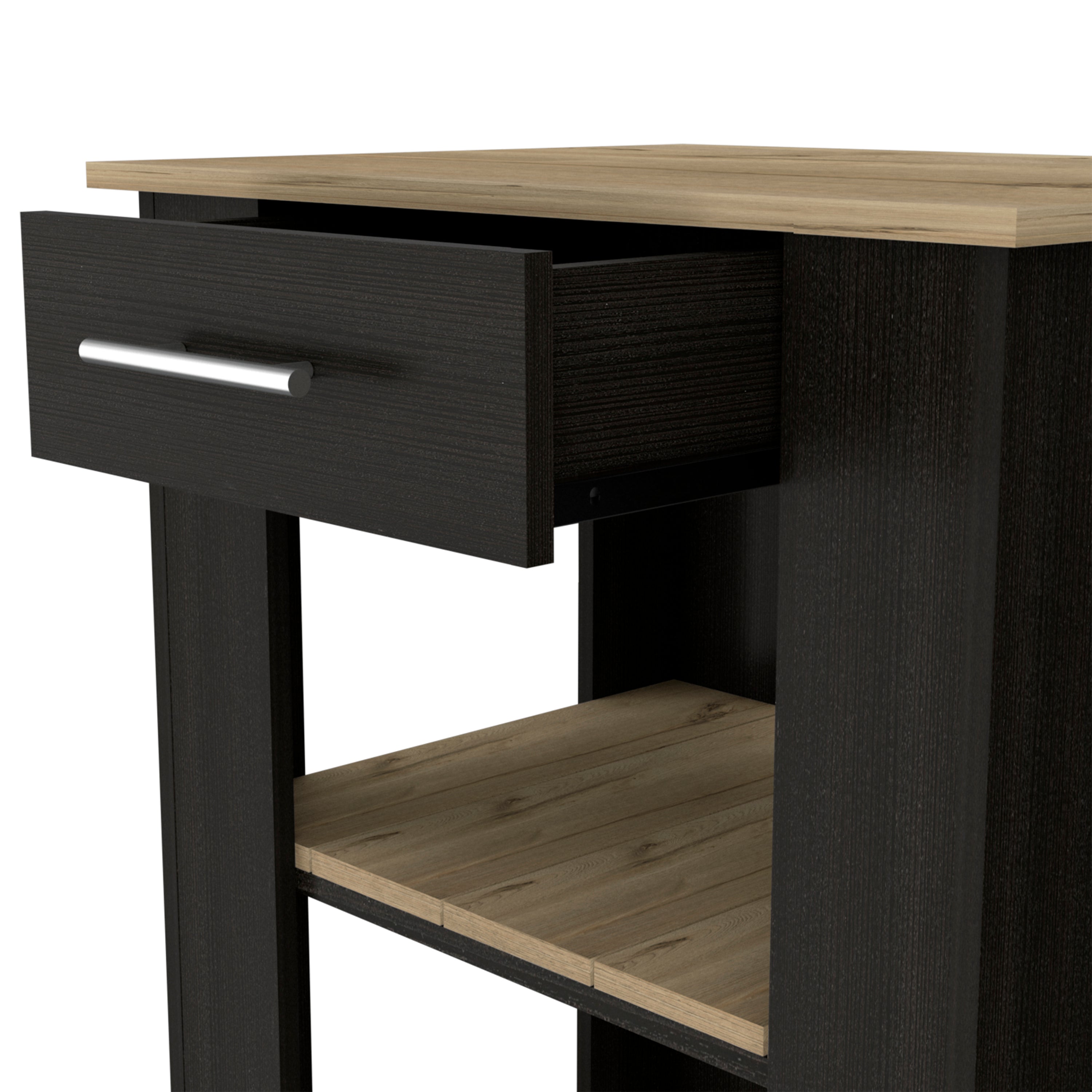 Rockaway 1-Drawer 2-Shelf Kitchen Island Black Wengue and Light Oak