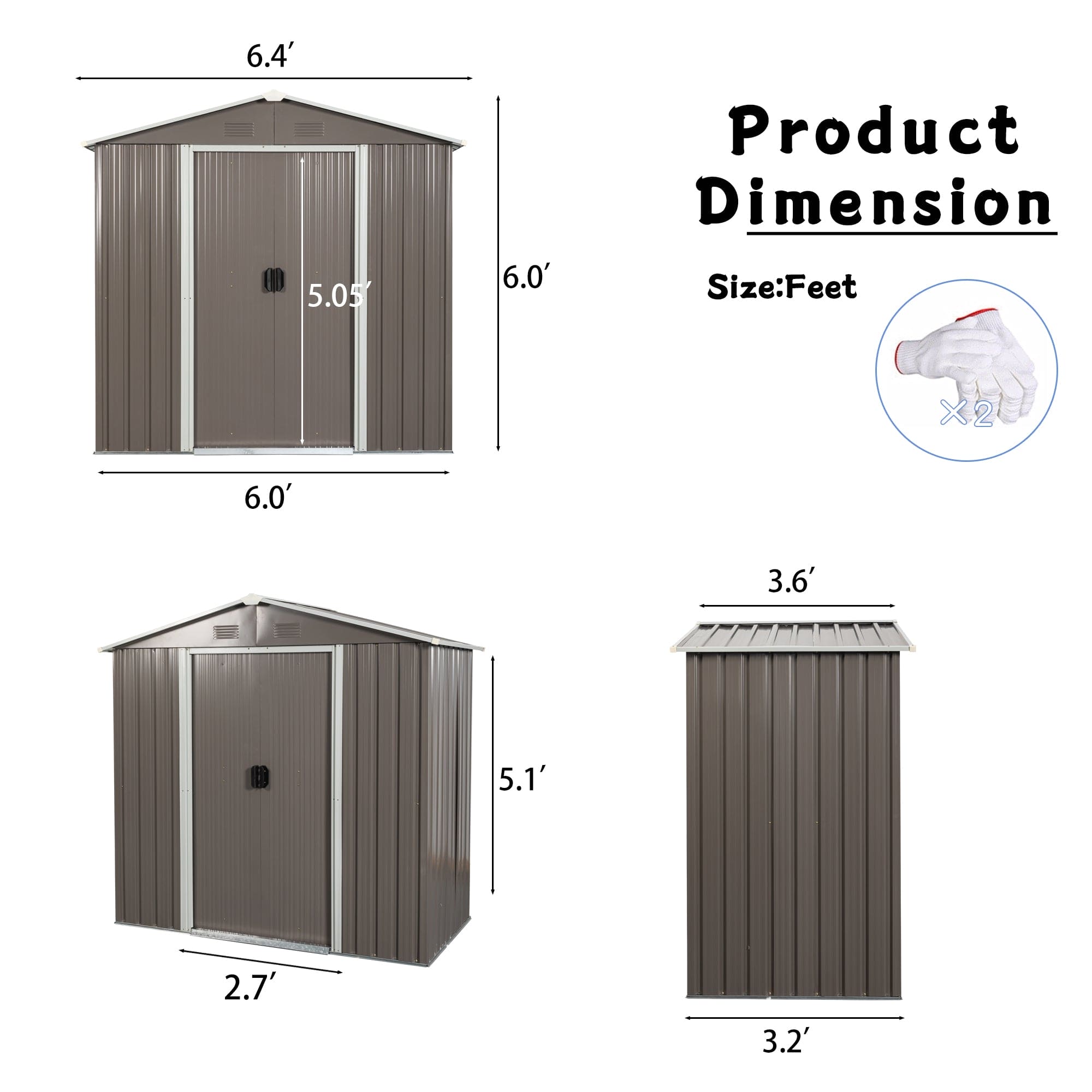 6ft x 4ft Outdoor Metal Storage Shed