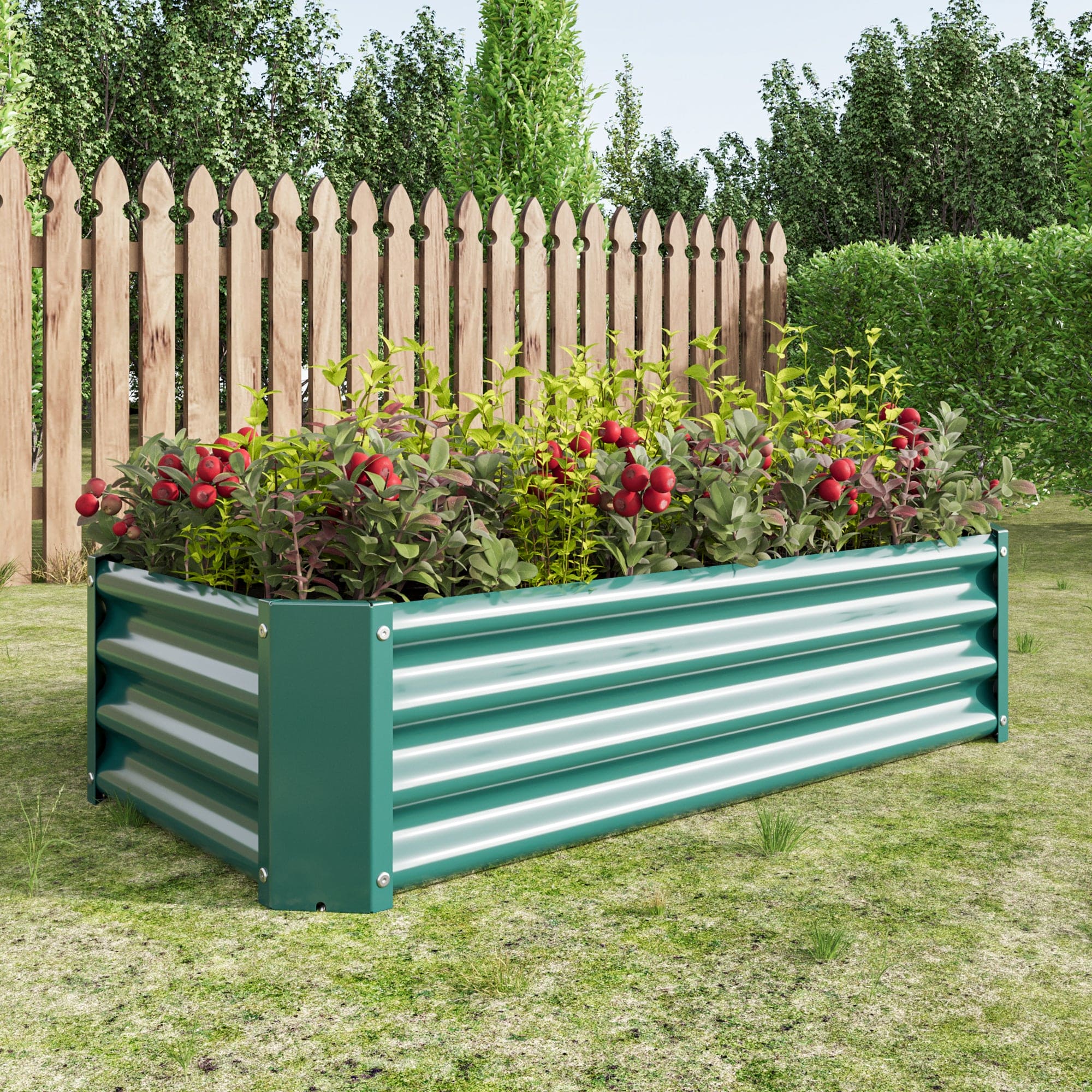 Metal Raised Garden Bed, Rectangle Raised Planter 4×2×1ft  for Flowers Plants, Vegetables Herb Veezyo Green