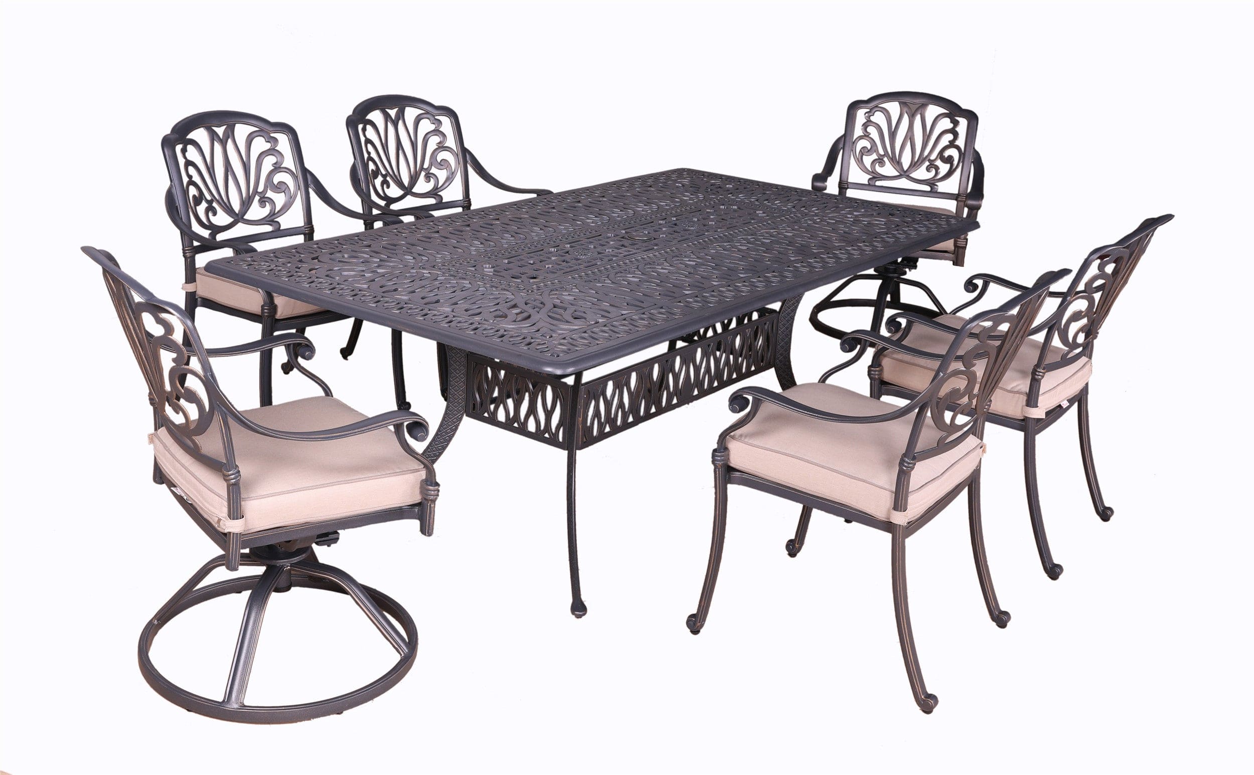 Rectangular 6 - Person 84" Long Aluminum Dining Set with Sunbrella Cushions