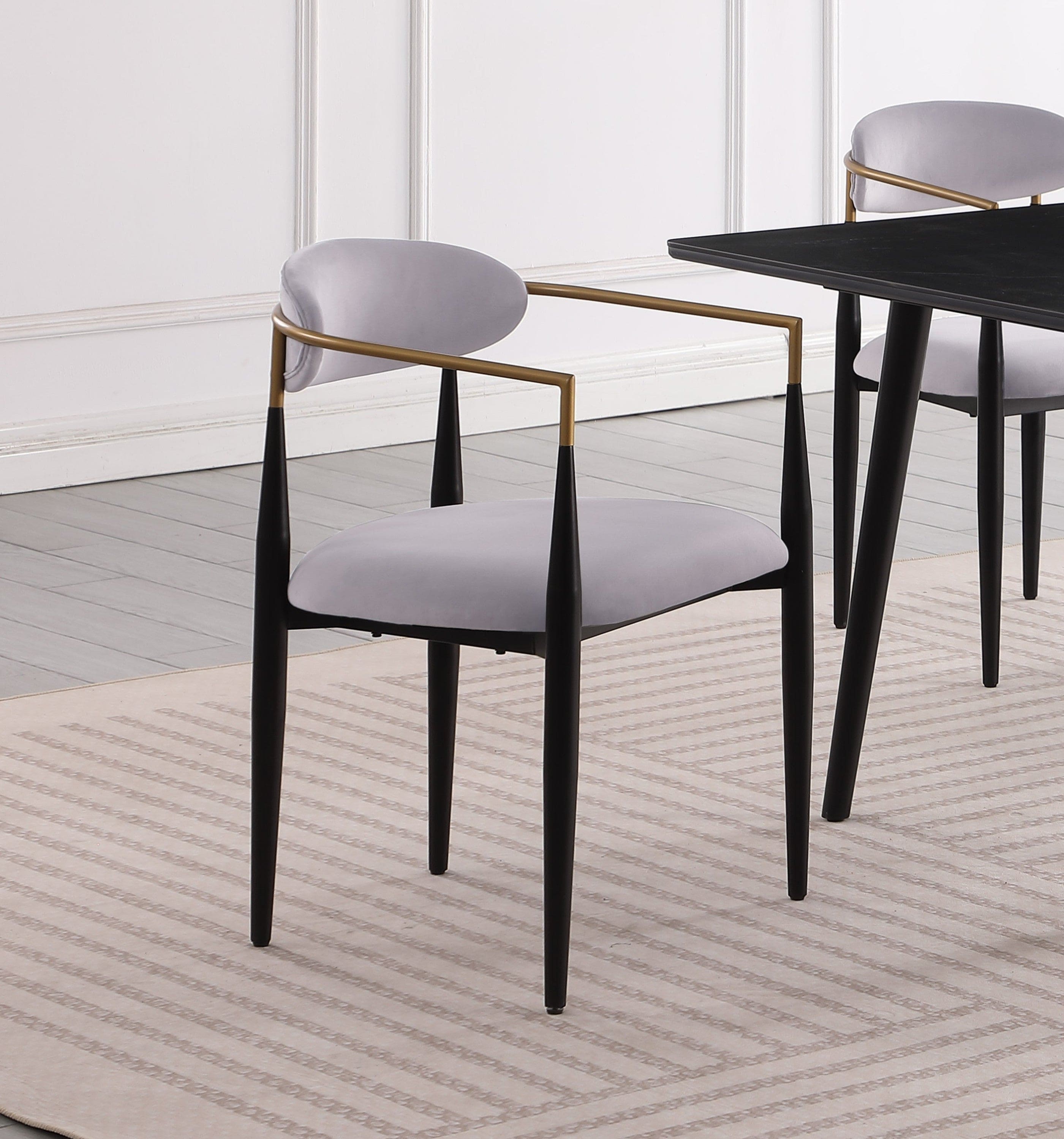 Modern Contemporary 5pc Dining Set Black Sintered Stone Table and Gray Chairs Fabric Upholstered Stylish Furniture