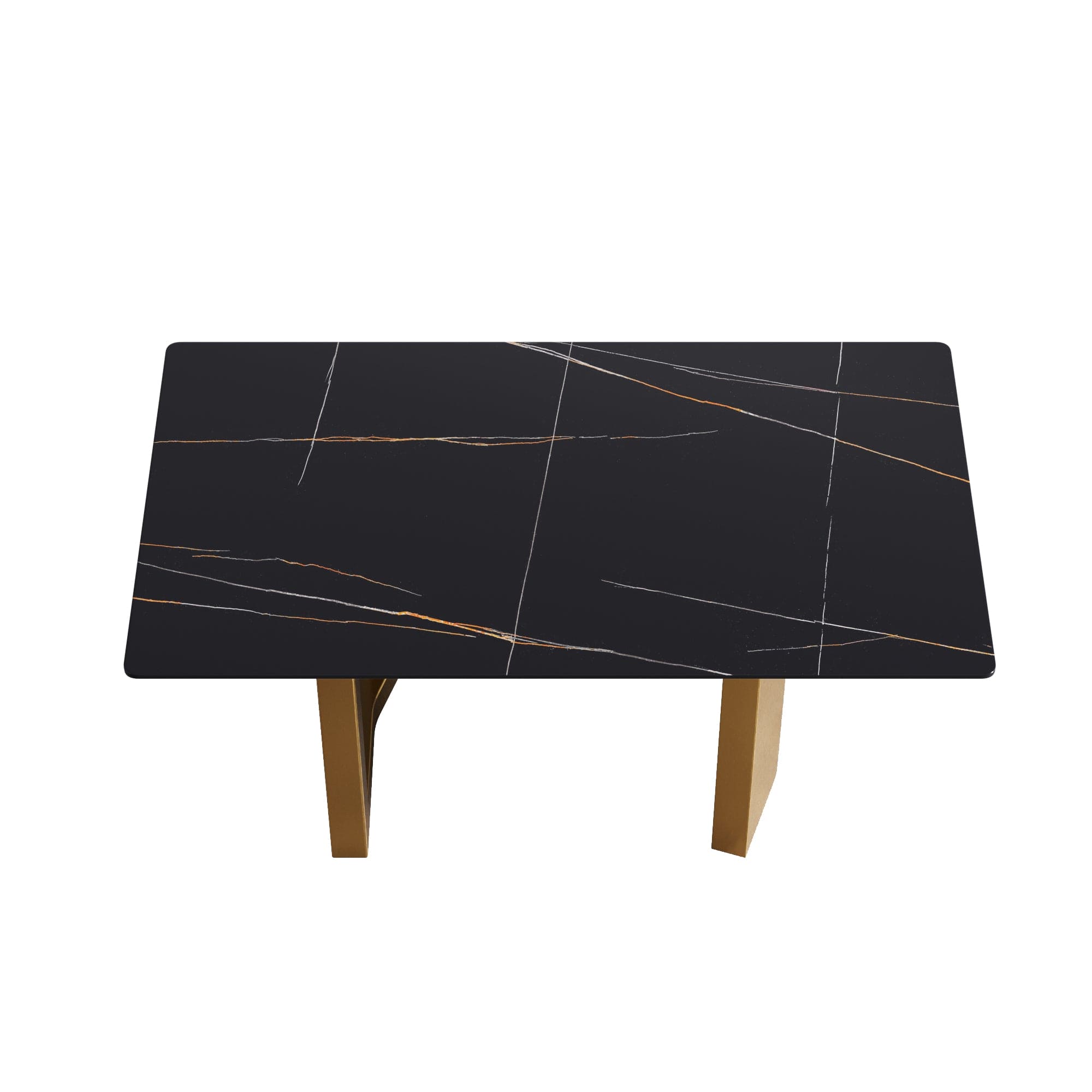 63"Modern artificial stone black straight edge golden metal leg dining table -6 people