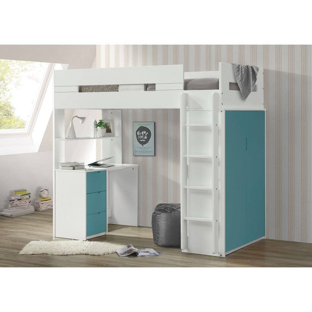 ACME Nerice Loft Bed in White & Teal 38045