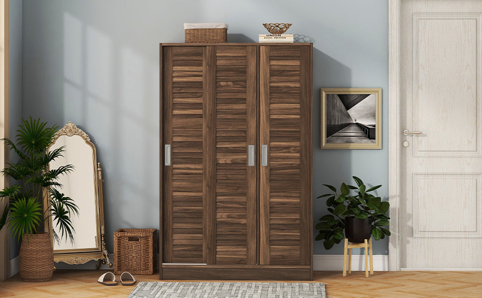 3-Door Shutter Wardrobe with shelves, Walnut