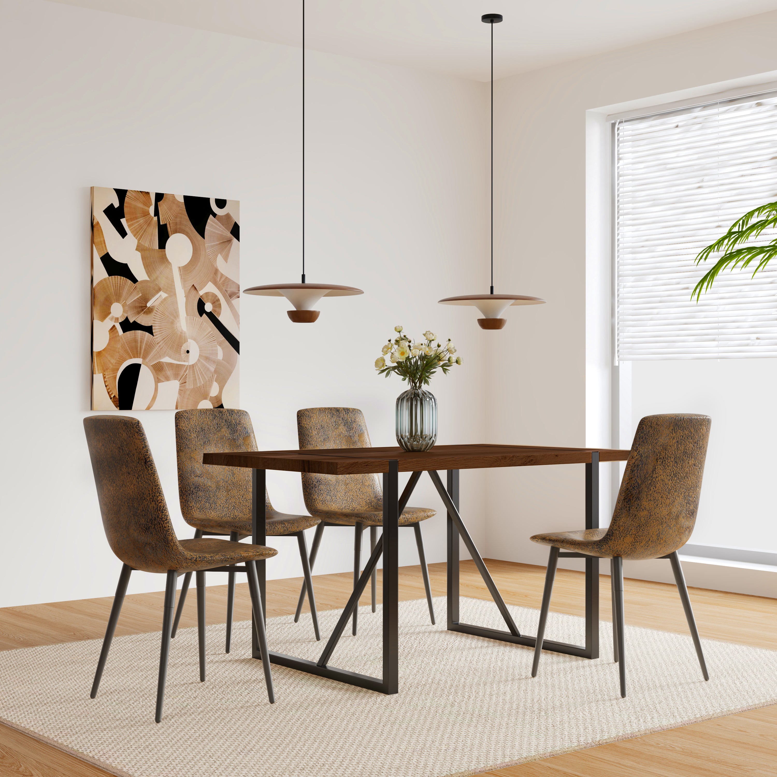 MDF Walnut Colour Dining Table and Modern Dining Chairs Set of 4