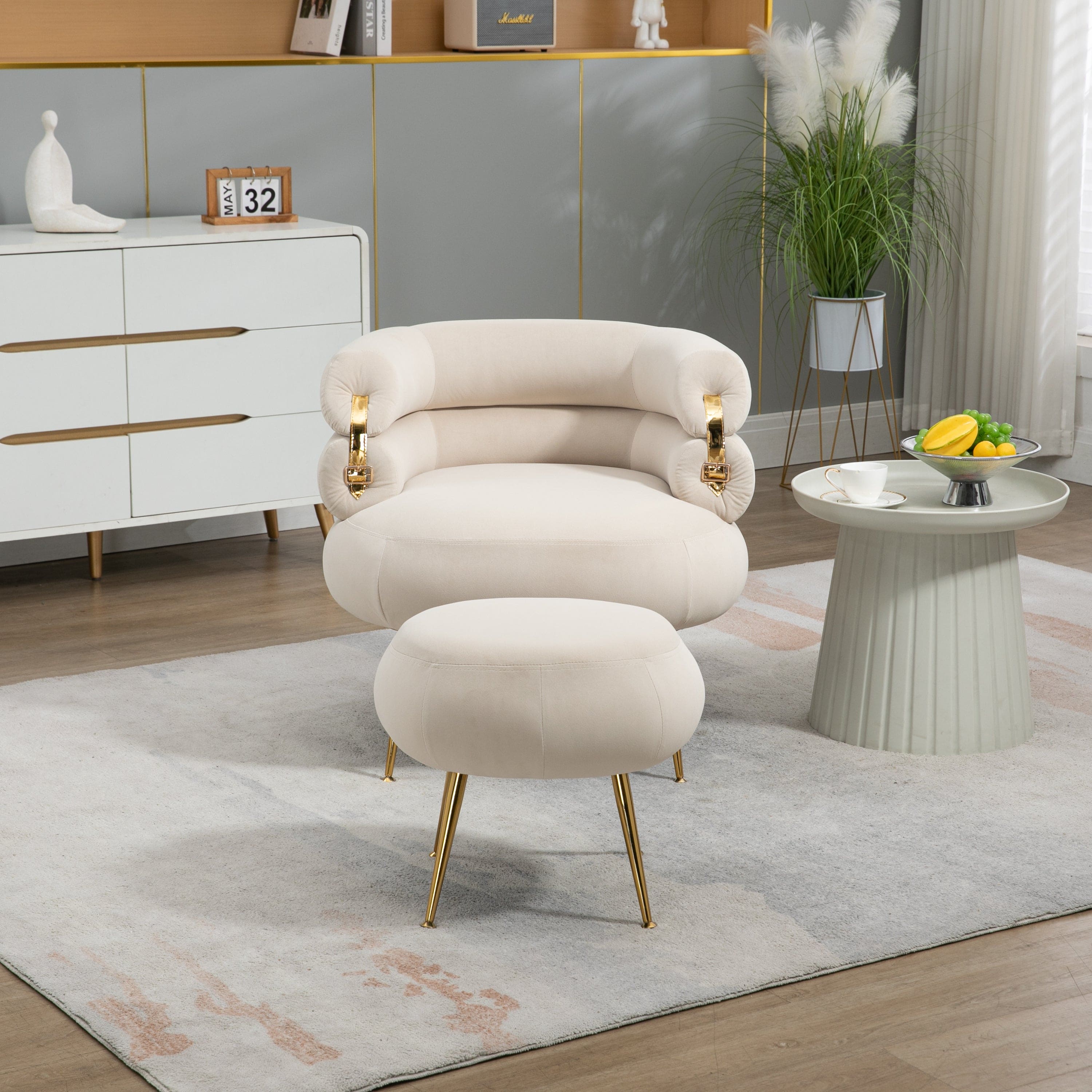 COOLMORE Velvet Accent Chair Modern Upholstered Armchair Tufted Chair with Metal Frame, Single Leisure Chairs  for Living Room Bedroom